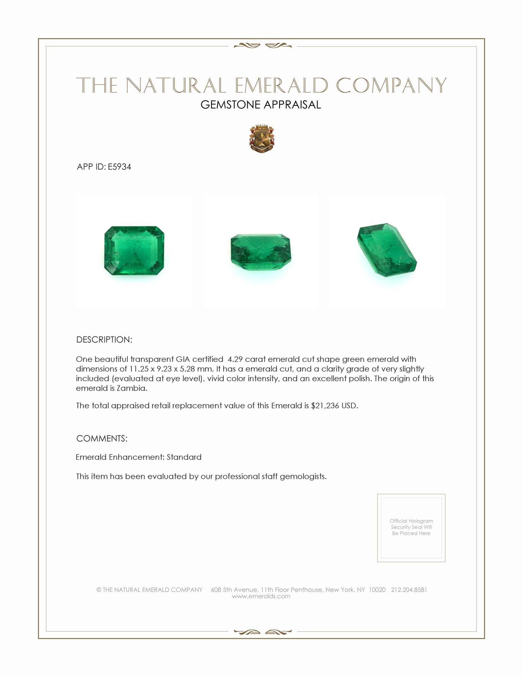 4.29 Ct. Emerald from Zambia