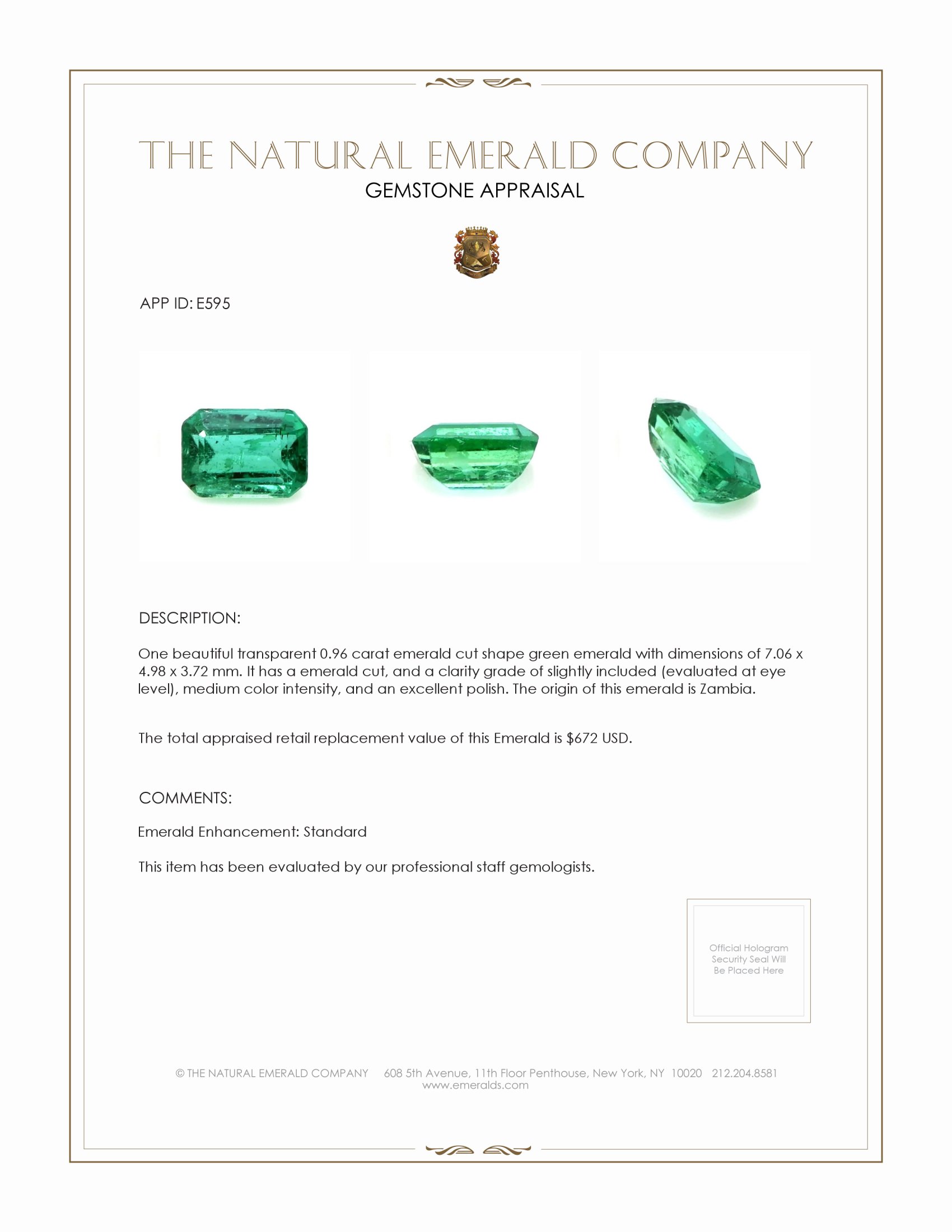 0.96 Ct. Emerald from Zambia