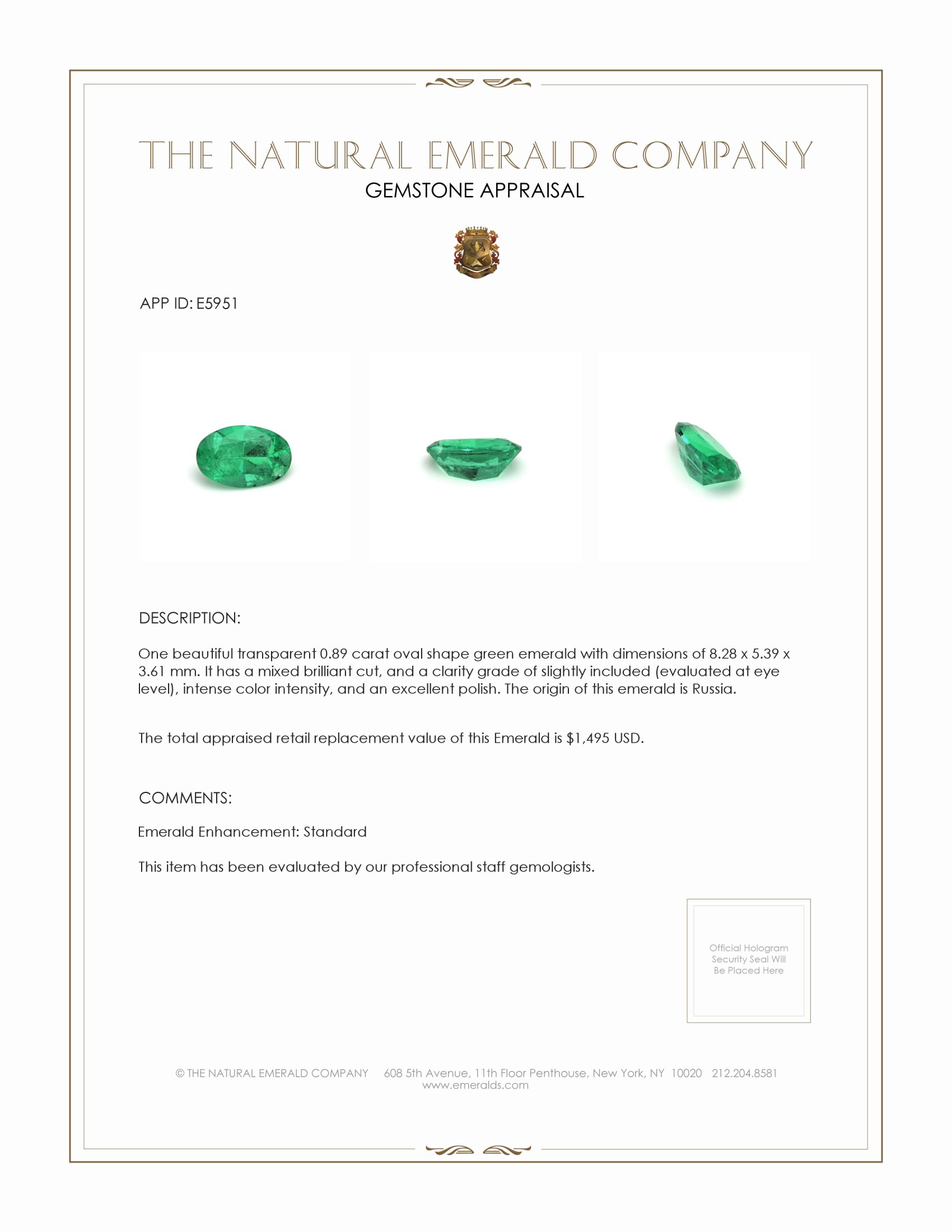 0.89 Ct. Emerald from Russia