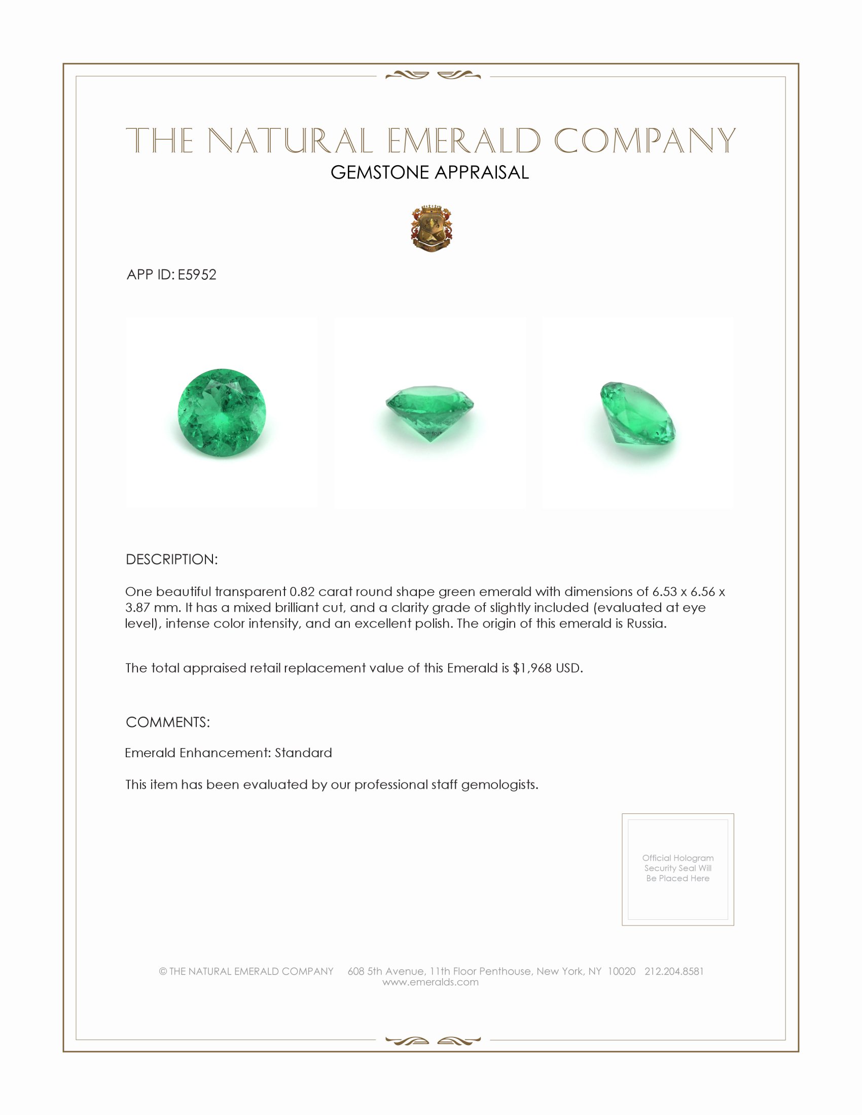 0.82 Ct. Emerald from Russia