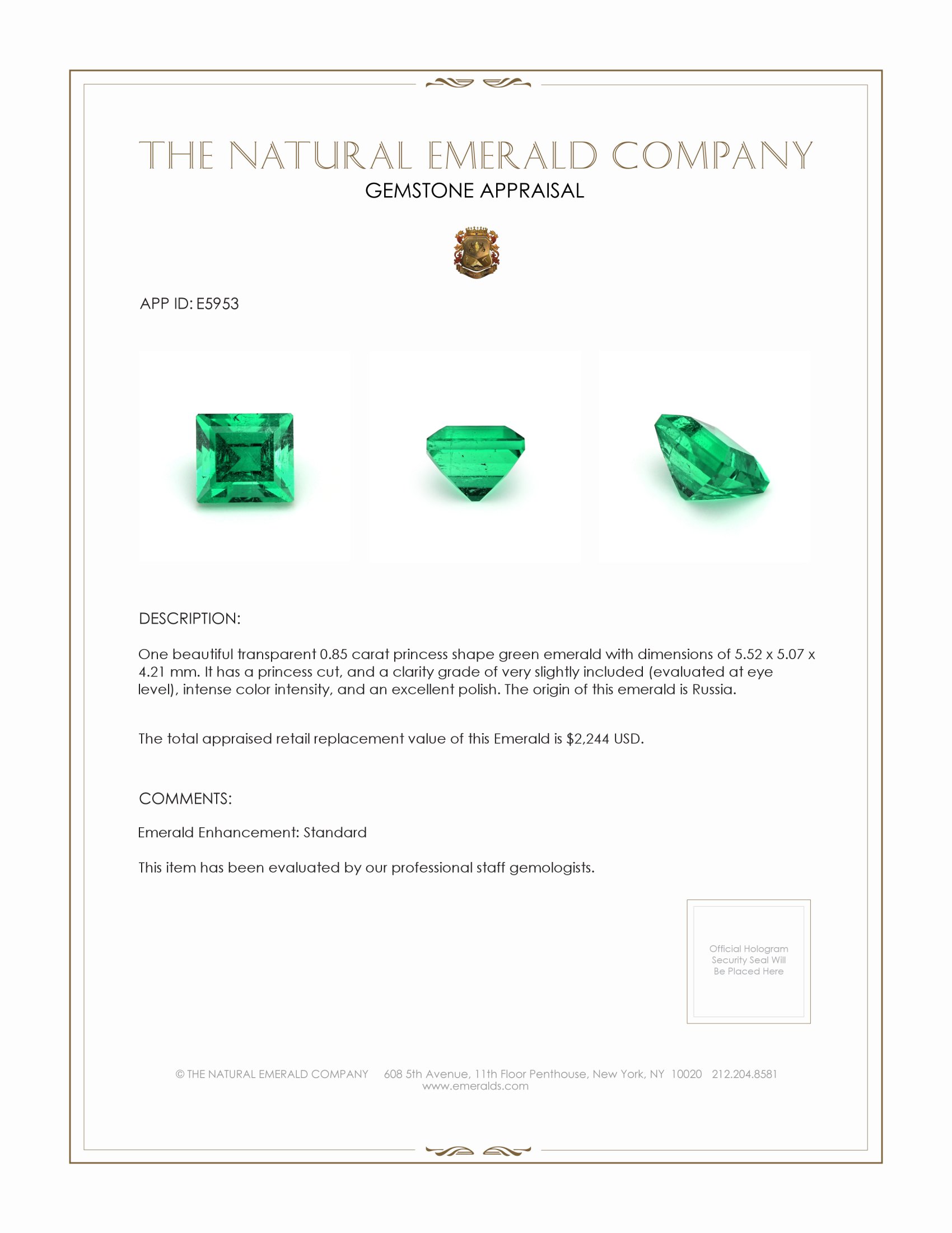 0.85 Ct. Emerald from Russia