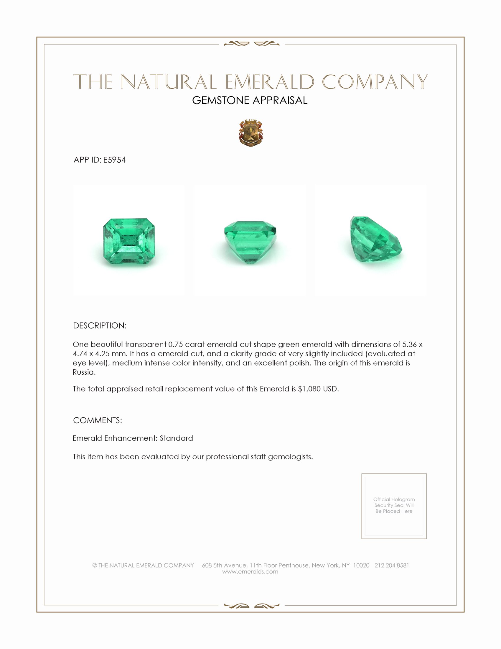0.75 Ct. Emerald from Russia