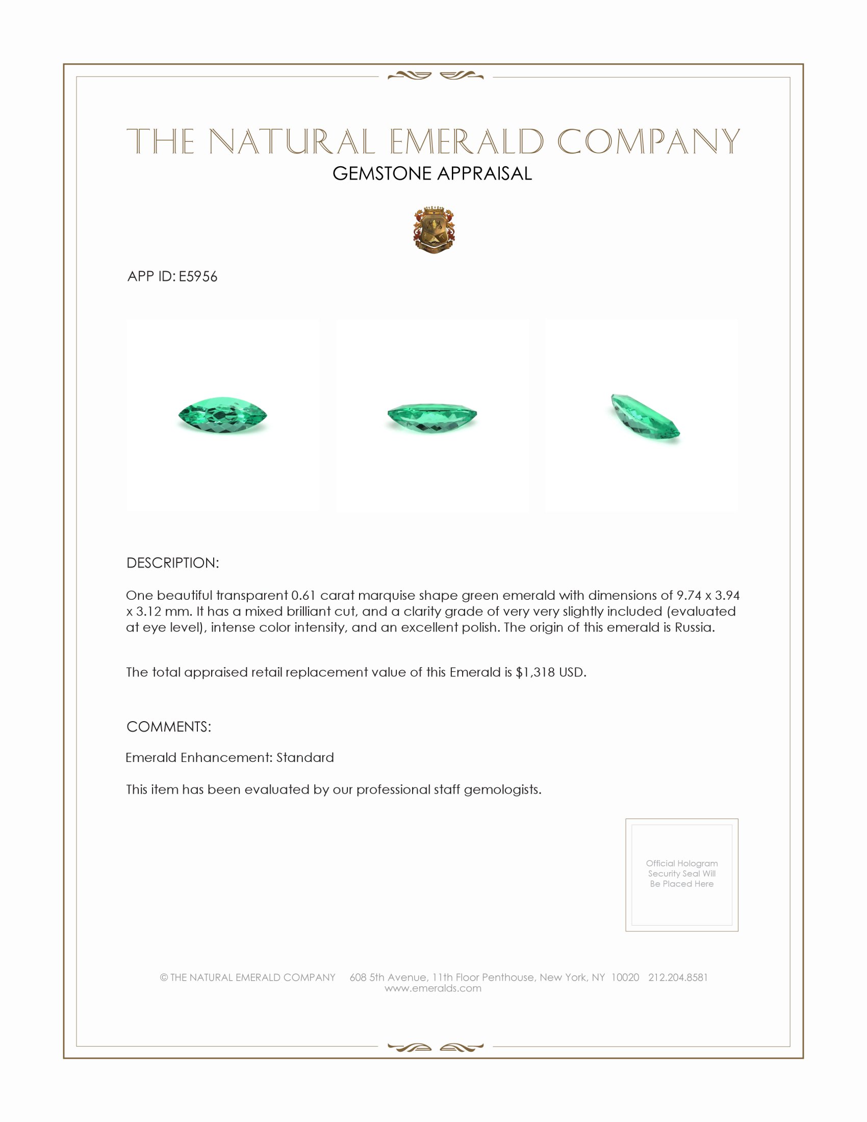 0.61 Ct. Emerald from Russia