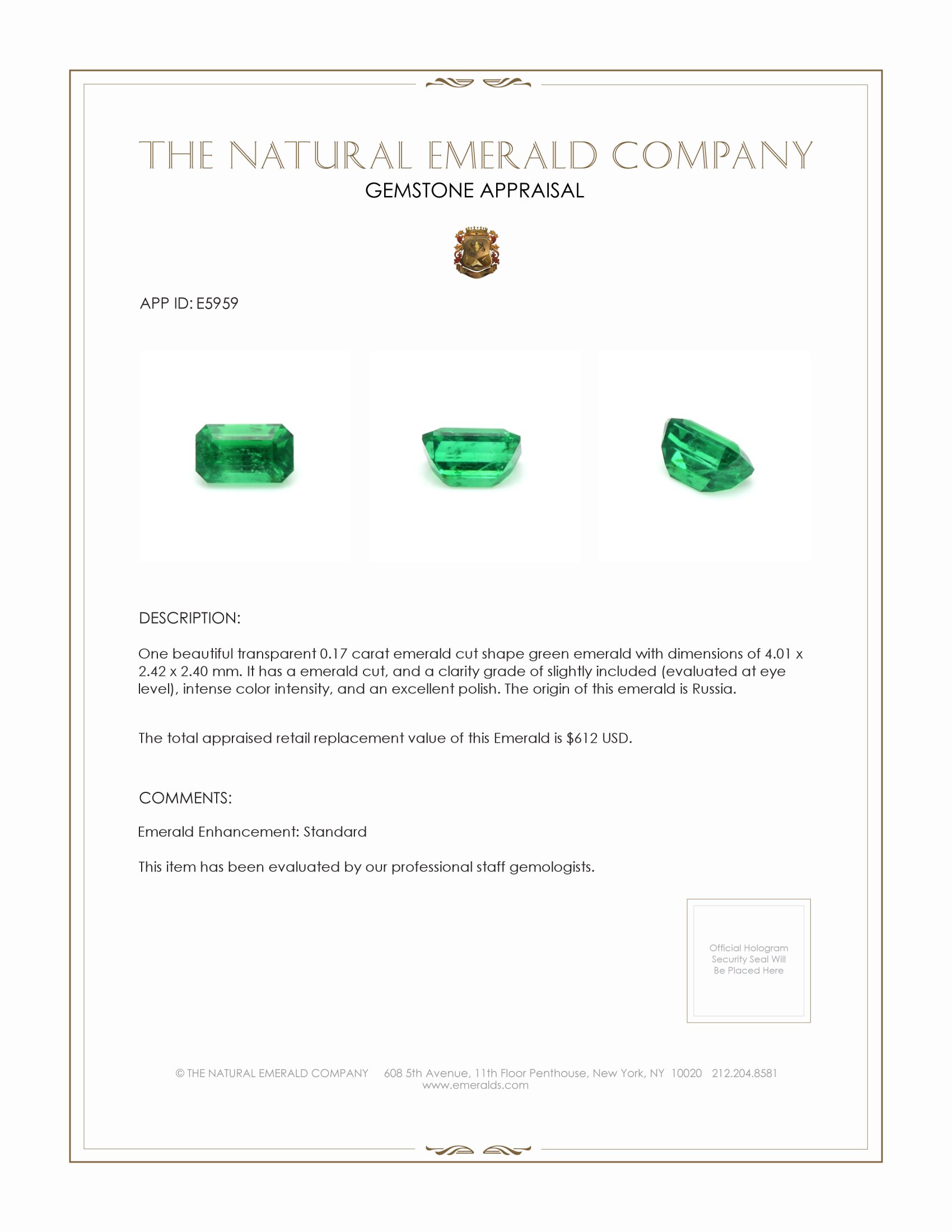 0.17 Ct. Emerald from Russia