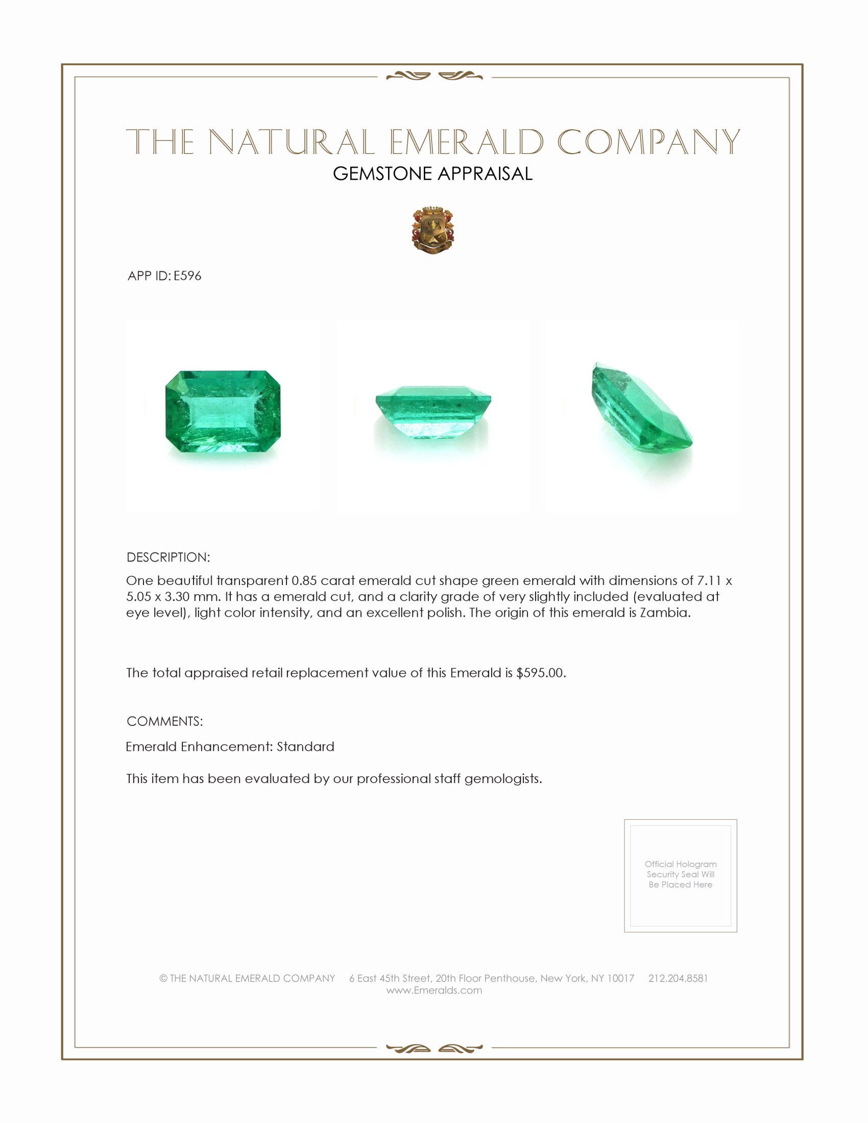 0.85 Ct. Emerald from Zambia