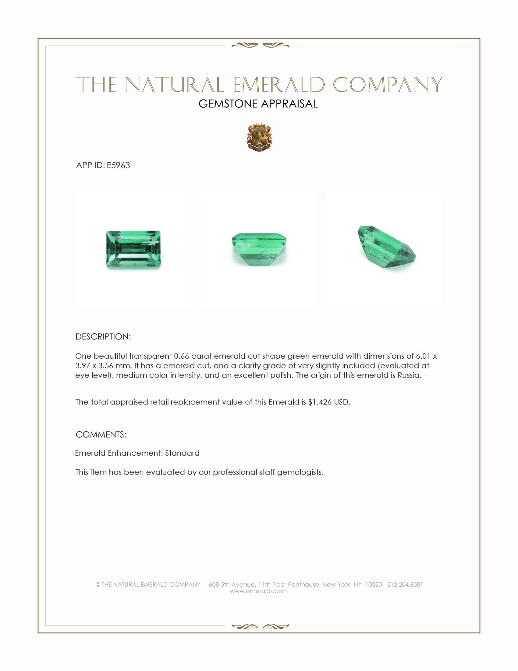 0.66 Ct. Emerald from Russia