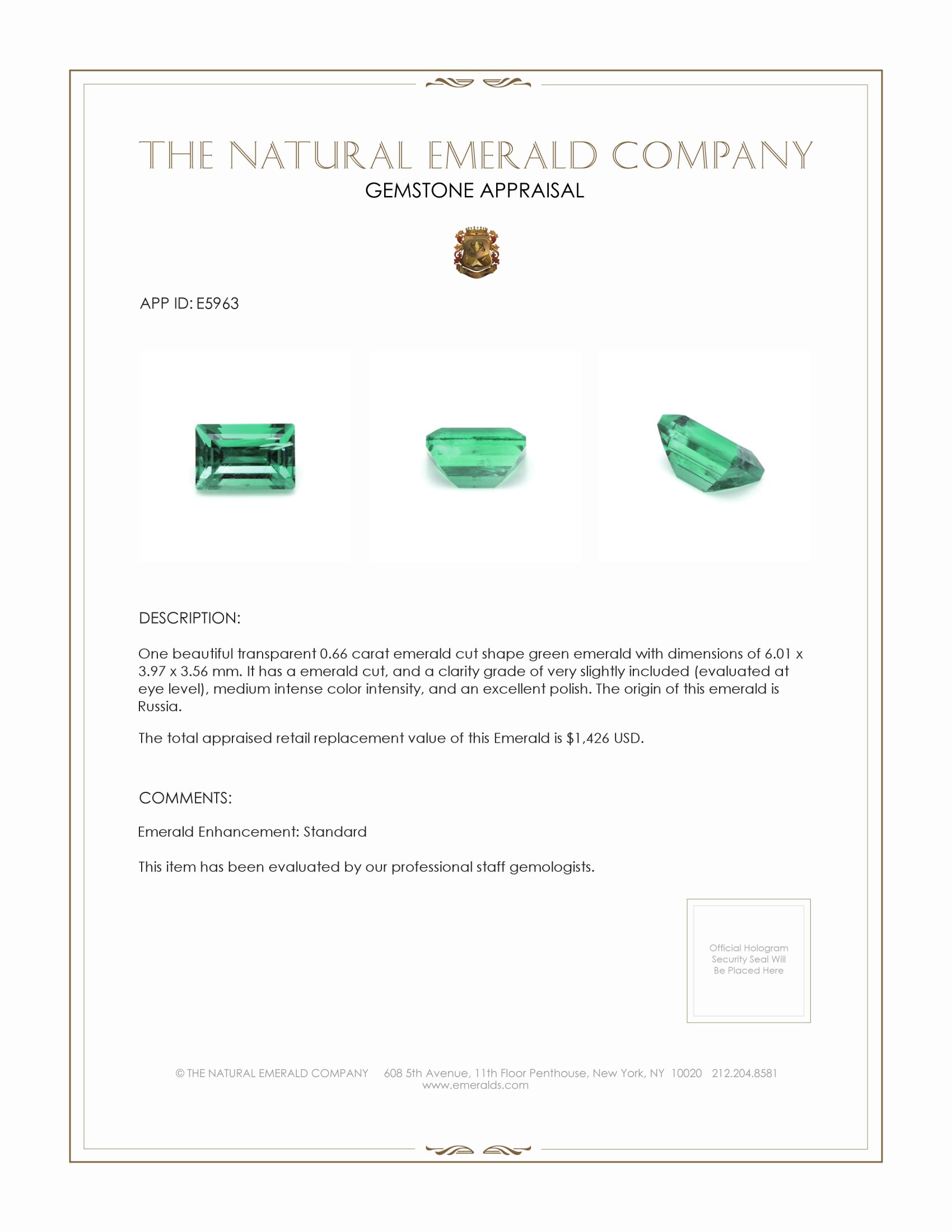 0.66 Ct. Emerald from Russia