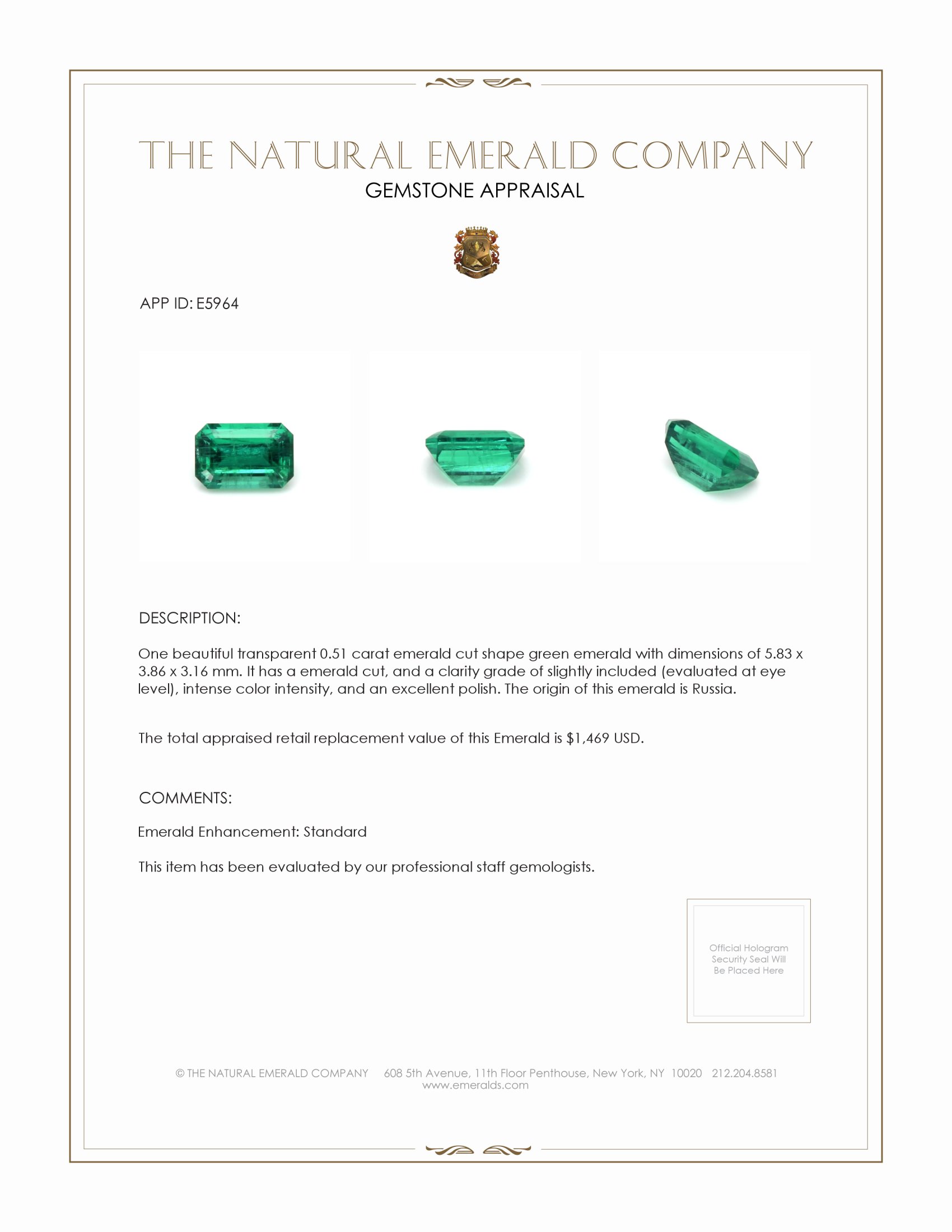 0.51 Ct. Emerald from Russia