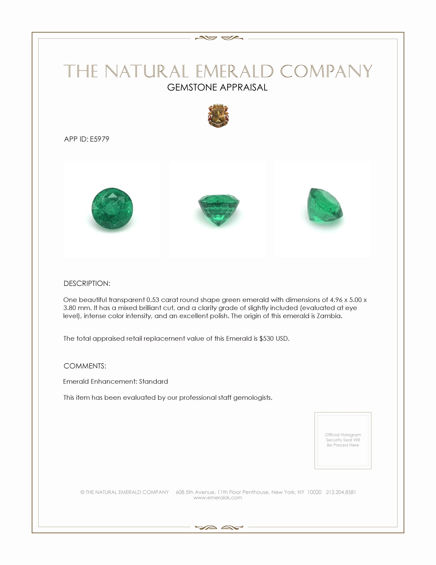 0.53 Ct. Emerald from Zambia