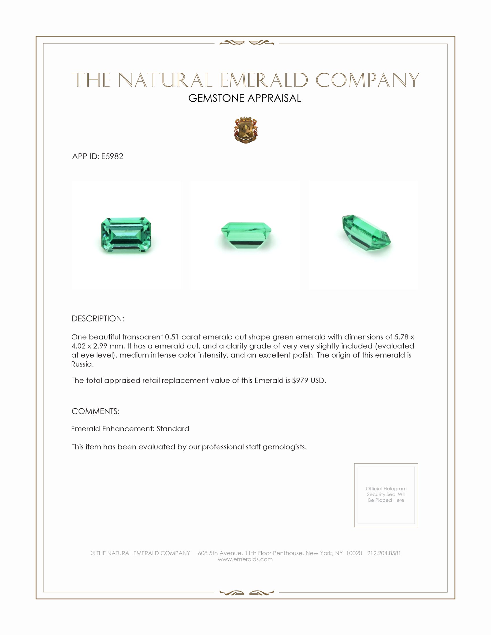 0.51 Ct. Emerald from Russia