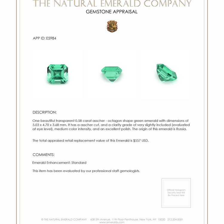 0.58 Ct. Emerald from Russia