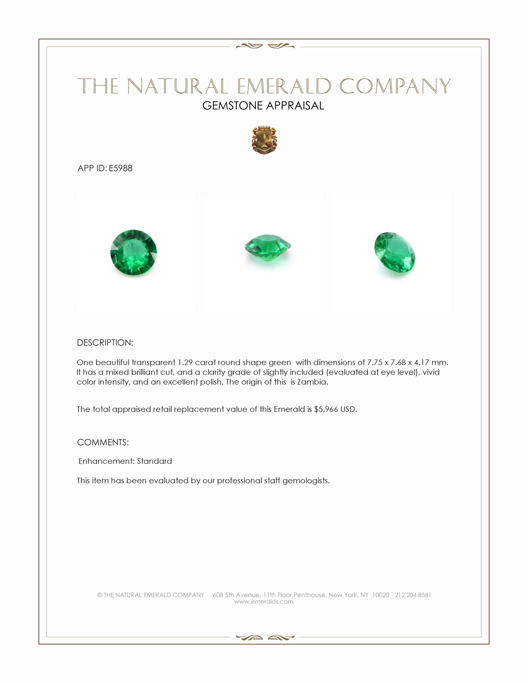 1.29 Ct. Emerald from Zambia