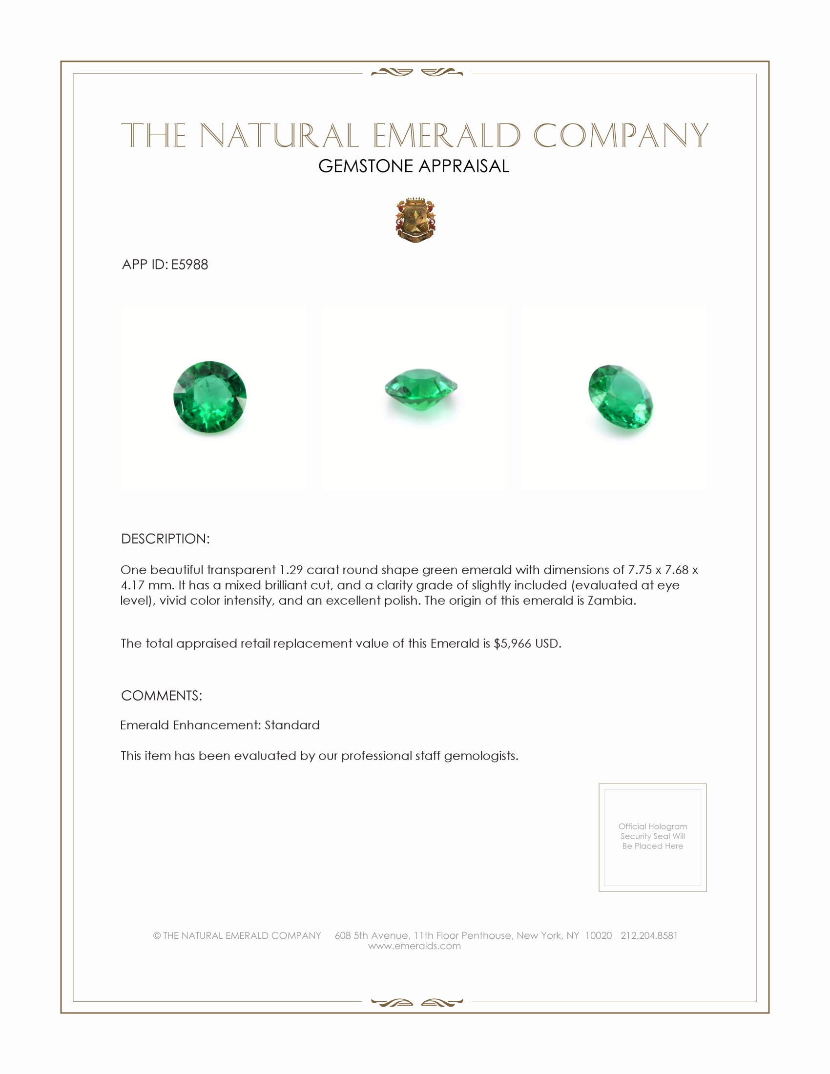 1.29 Ct. Emerald from Zambia