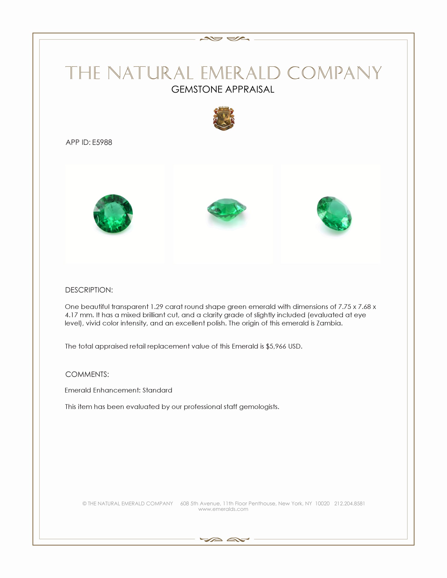 1.29 Ct. Emerald from Zambia