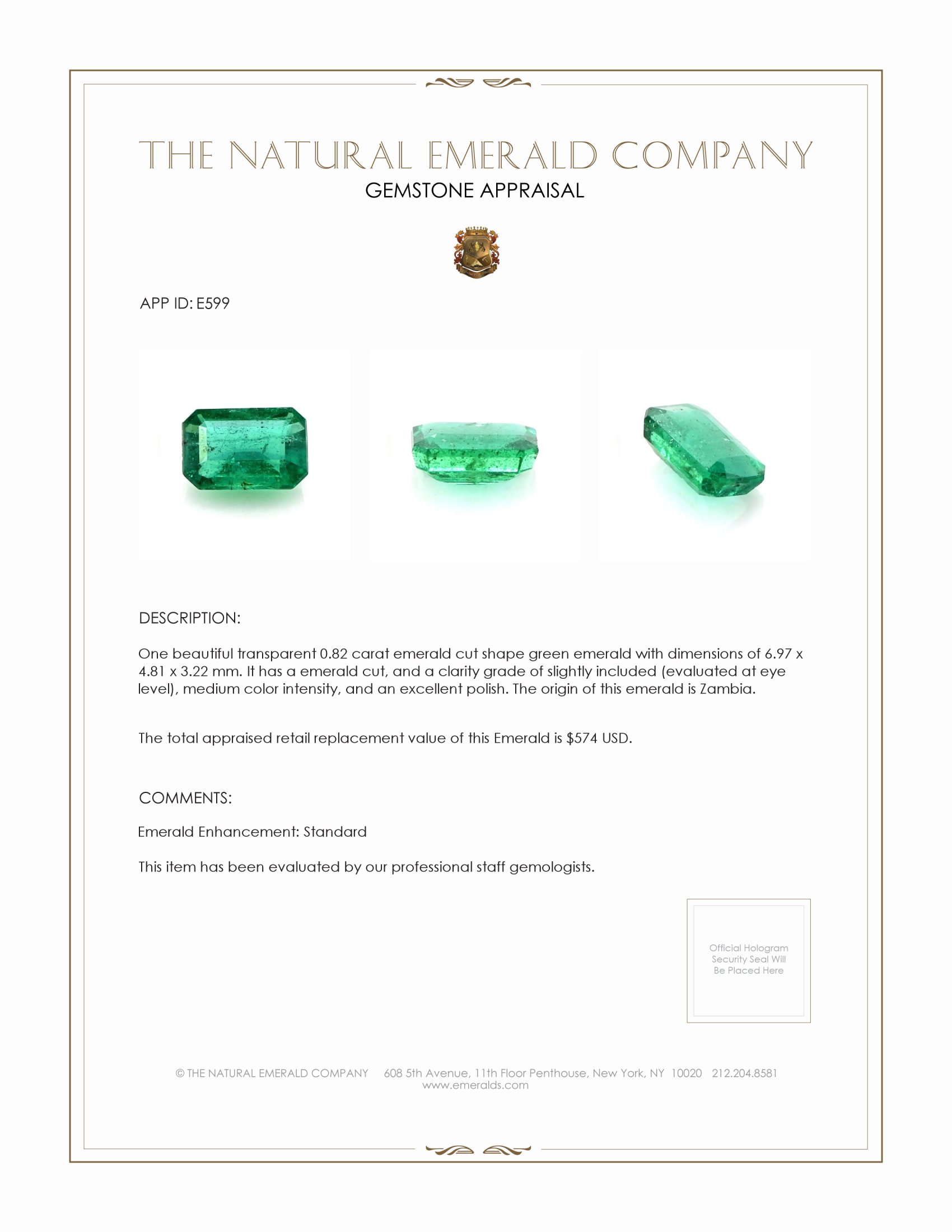 0.82 Ct. Emerald from Zambia