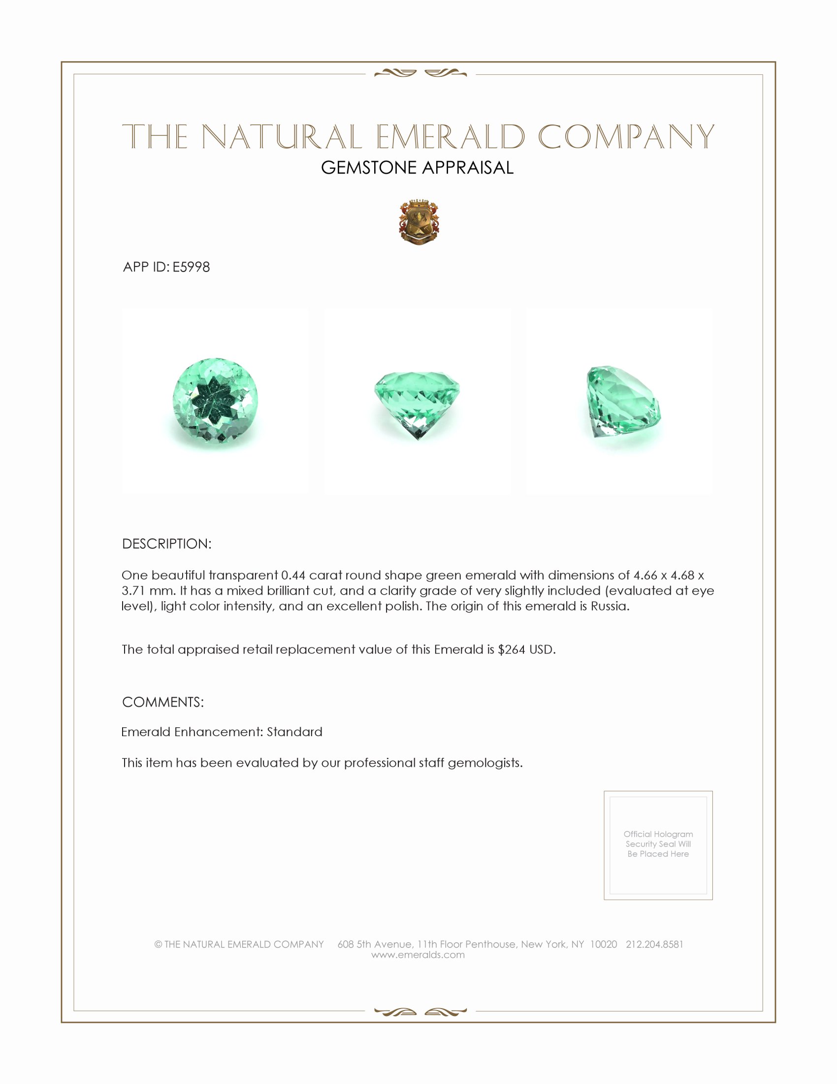 0.44 Ct. Emerald from Russia