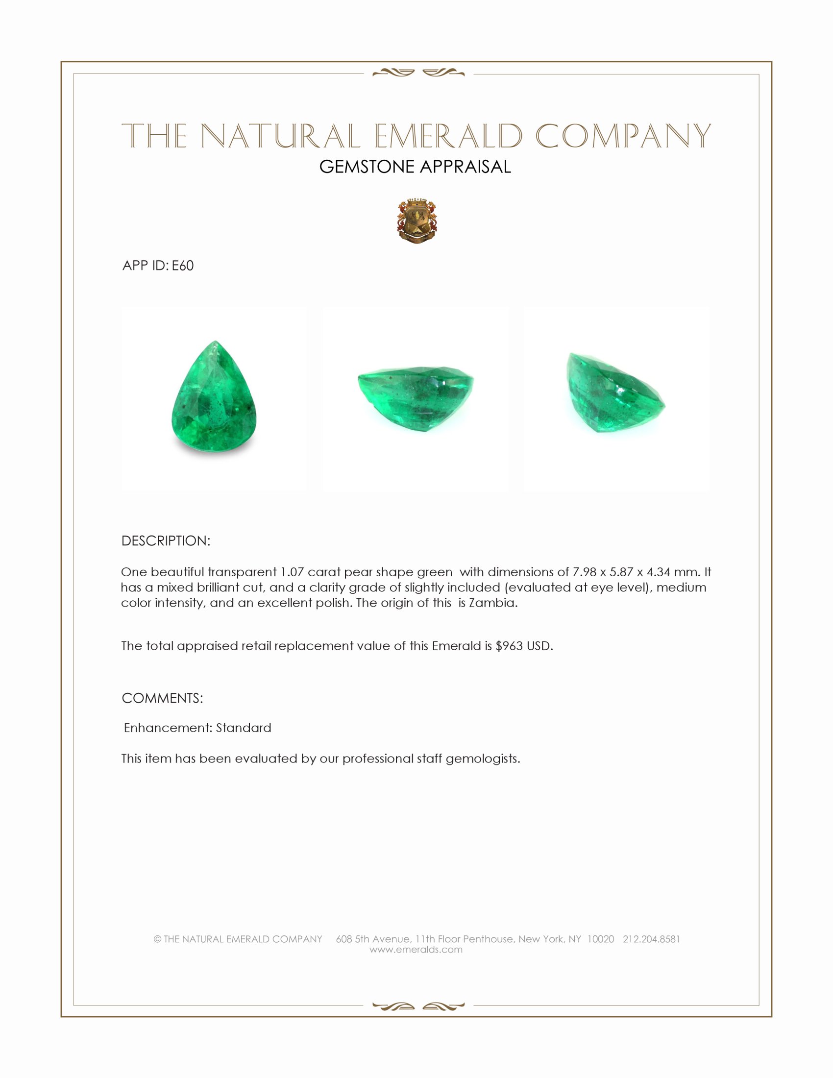 1.07 Ct. Emerald from Zambia