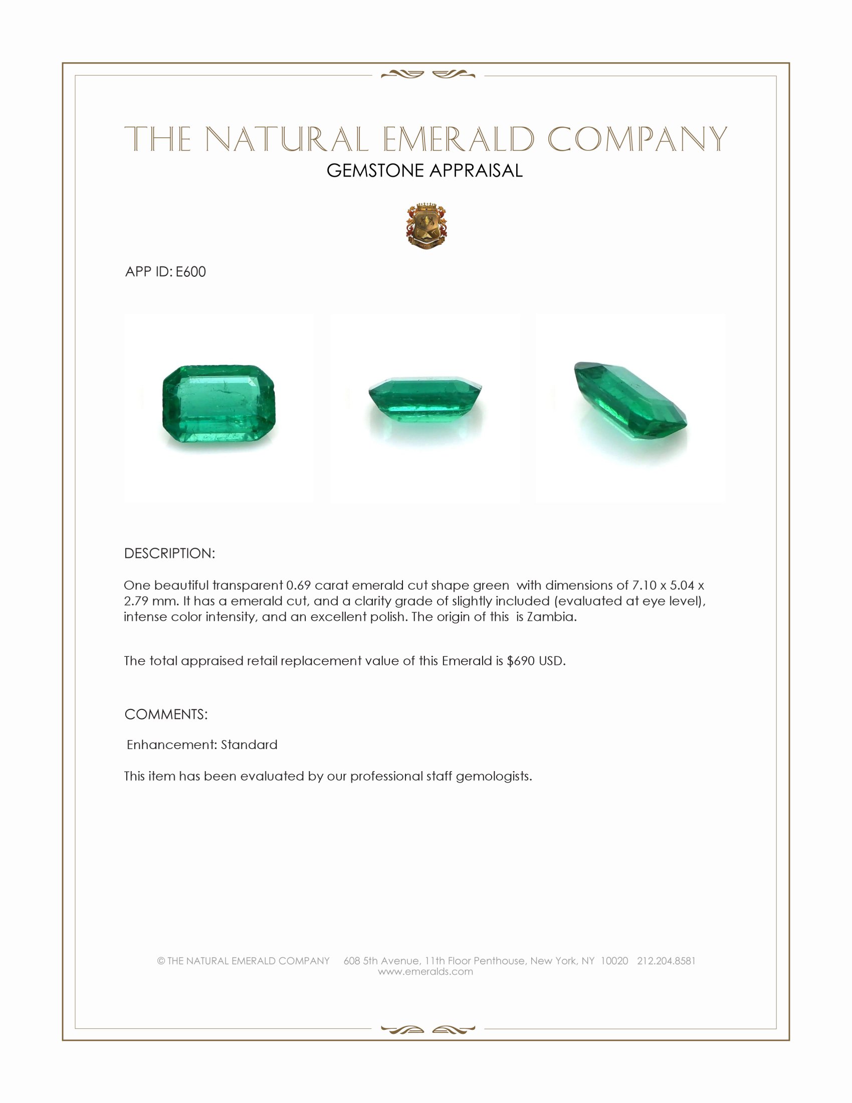 0.69 Ct. Emerald from Zambia