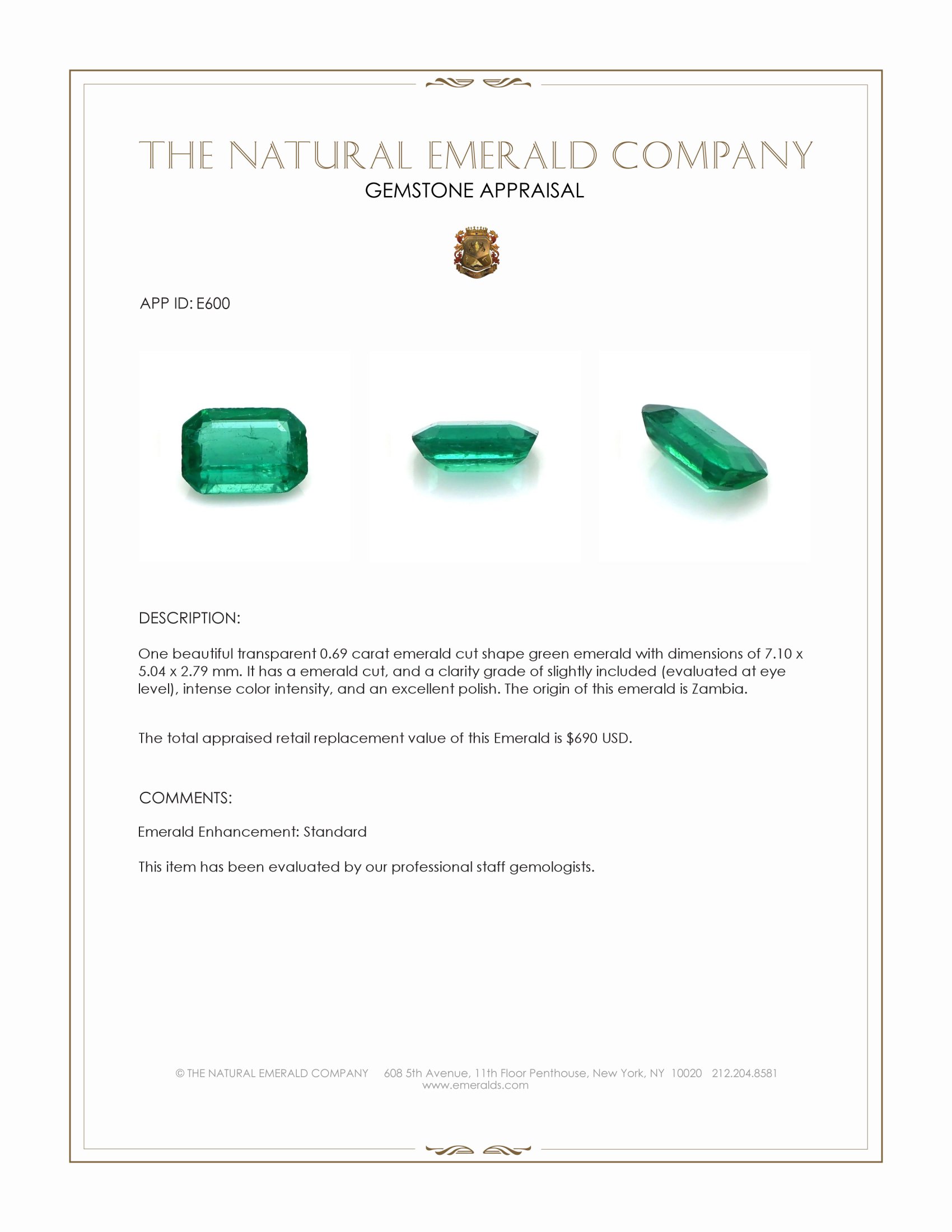 0.69 Ct. Emerald from Zambia