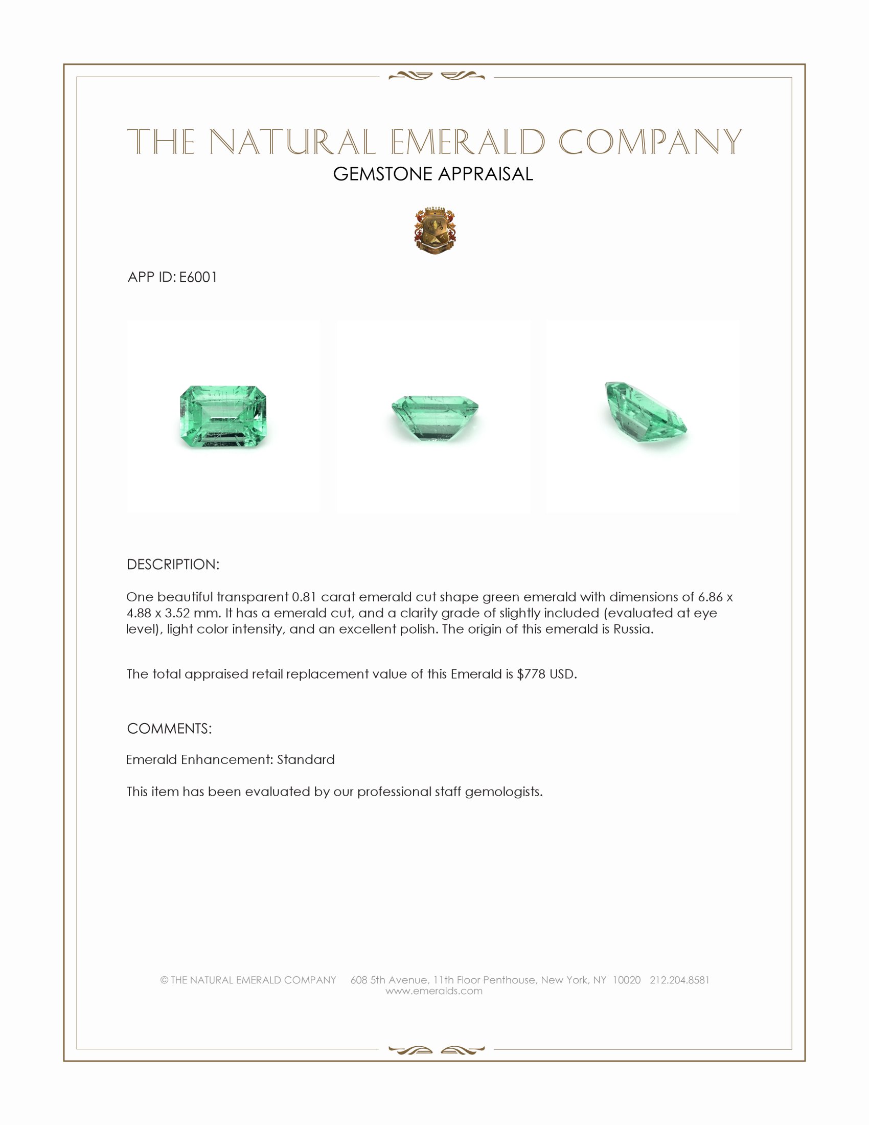 0.81 Ct. Emerald from Russia