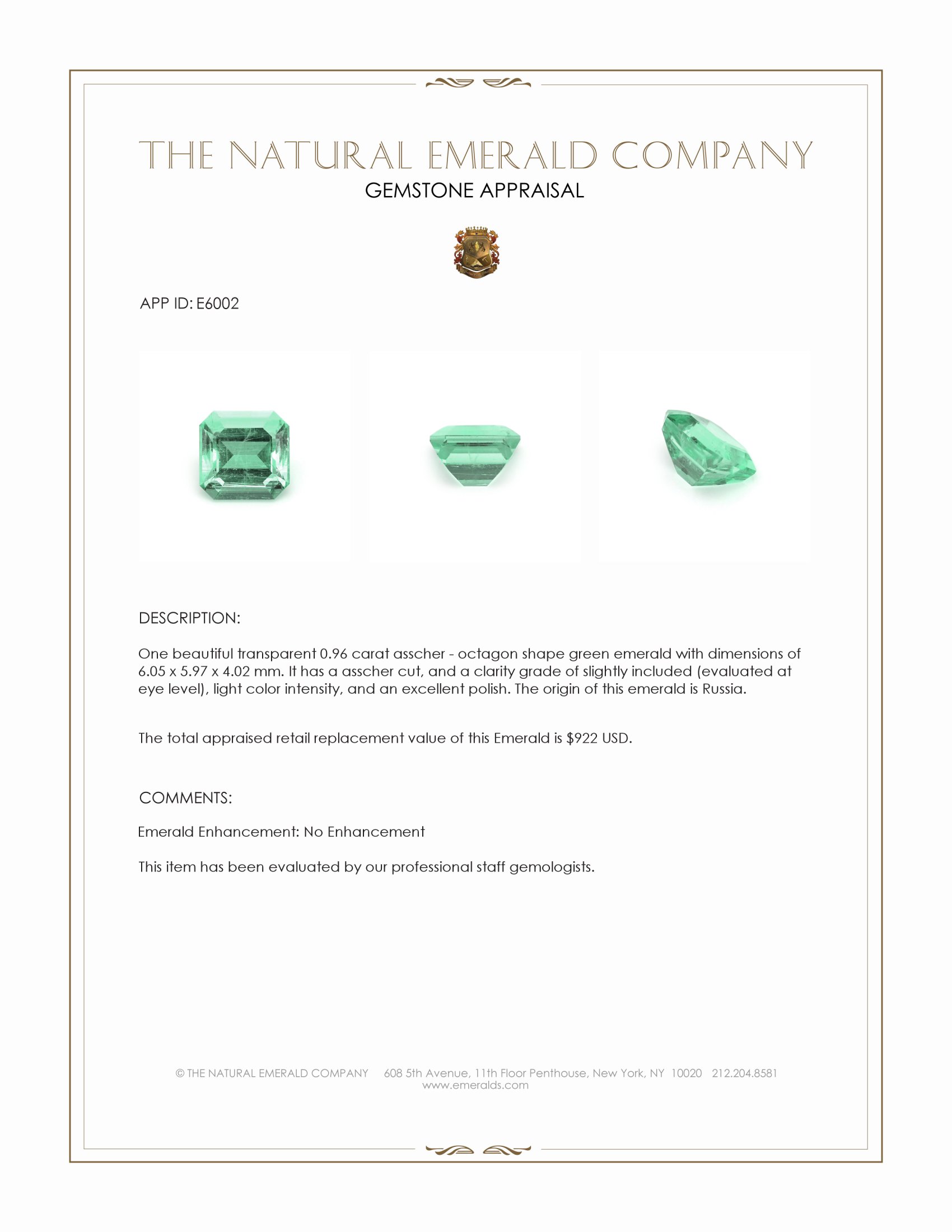 0.96 Ct. Emerald from Russia