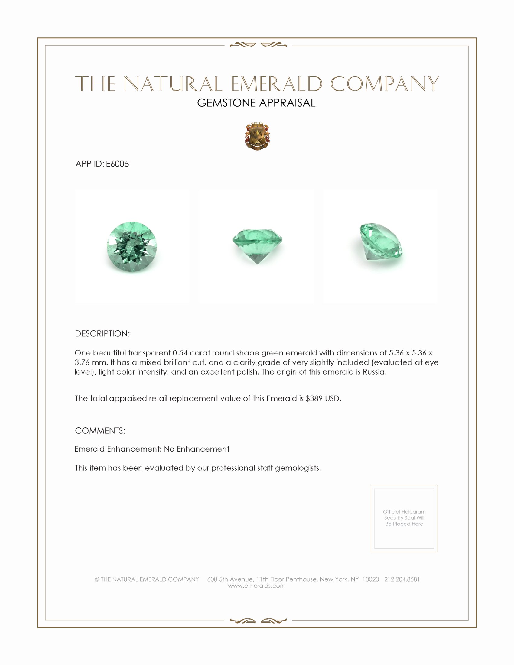 0.54 Ct. Emerald from Russia