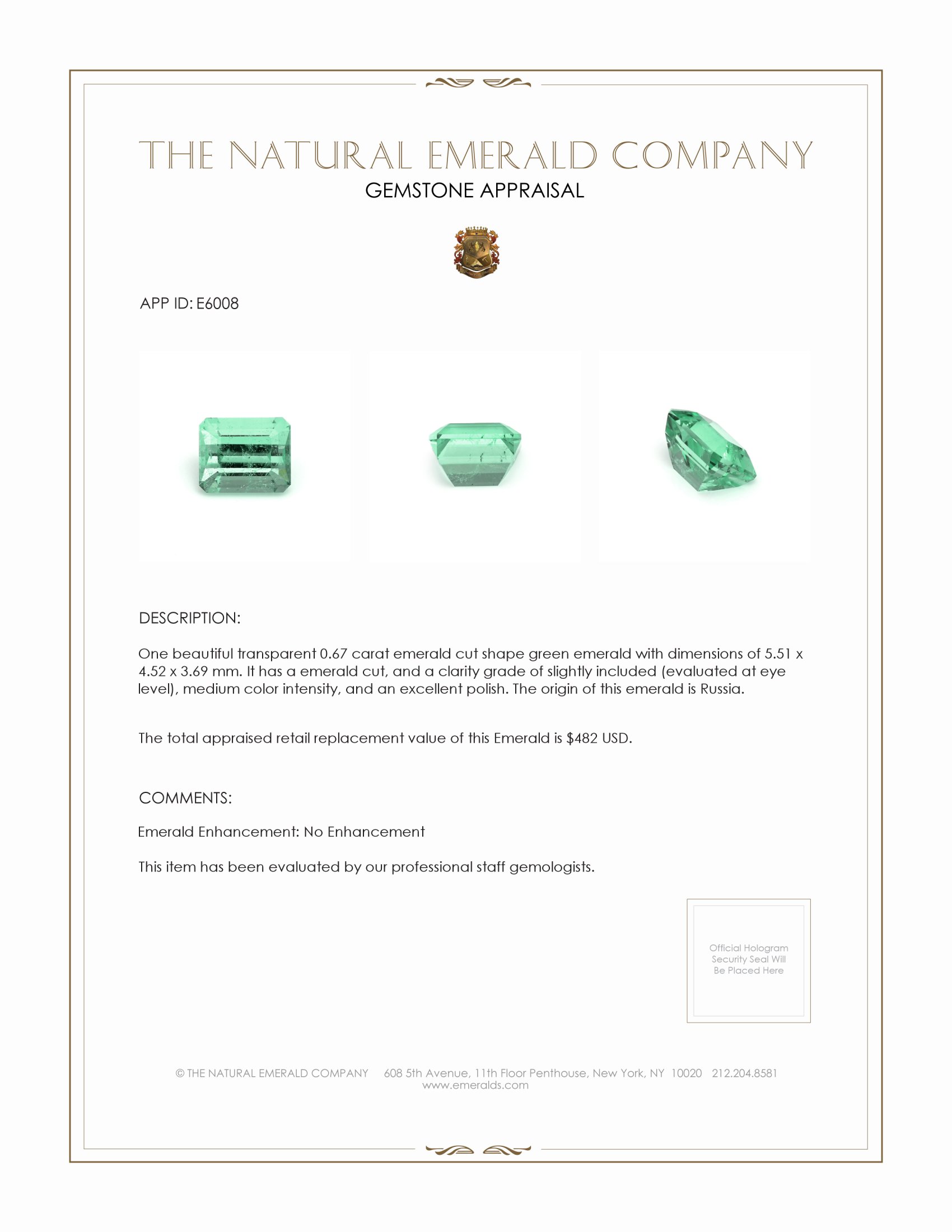 0.67 Ct. Emerald from Russia