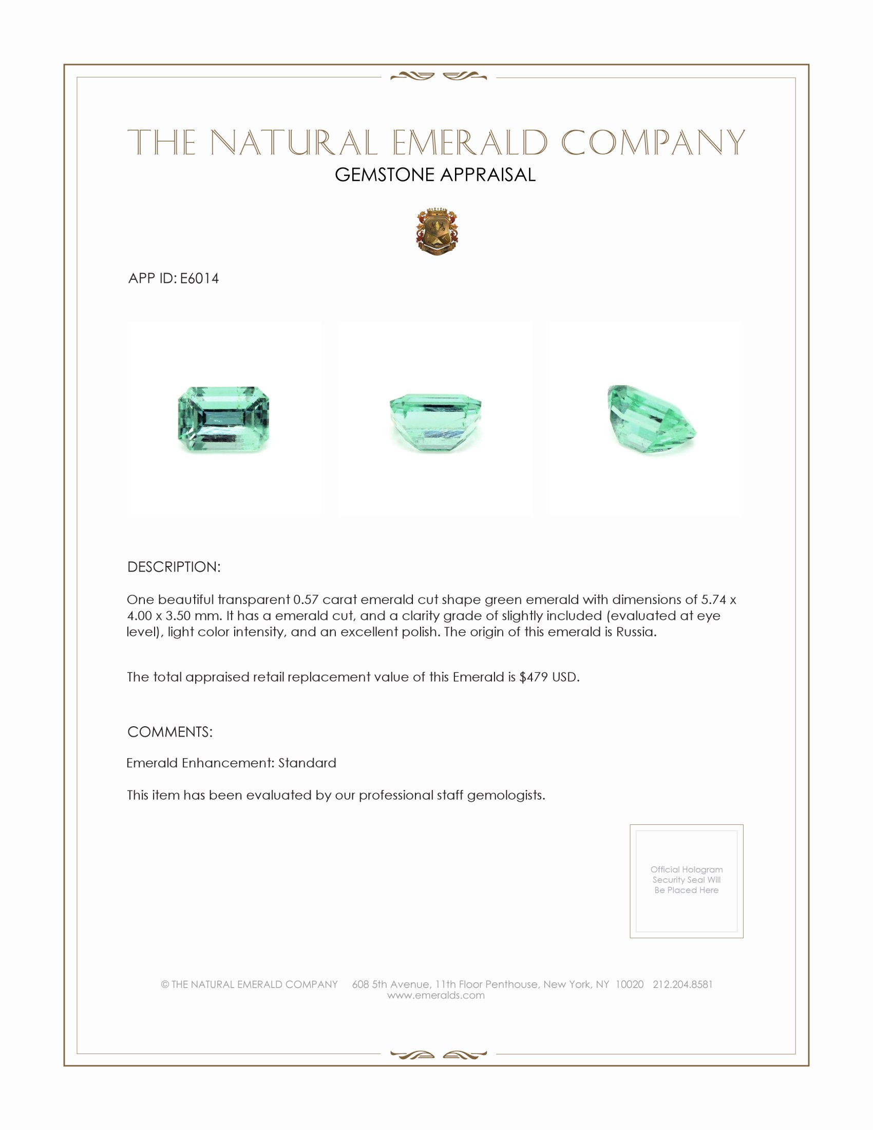 0.57 Ct. Emerald from Russia