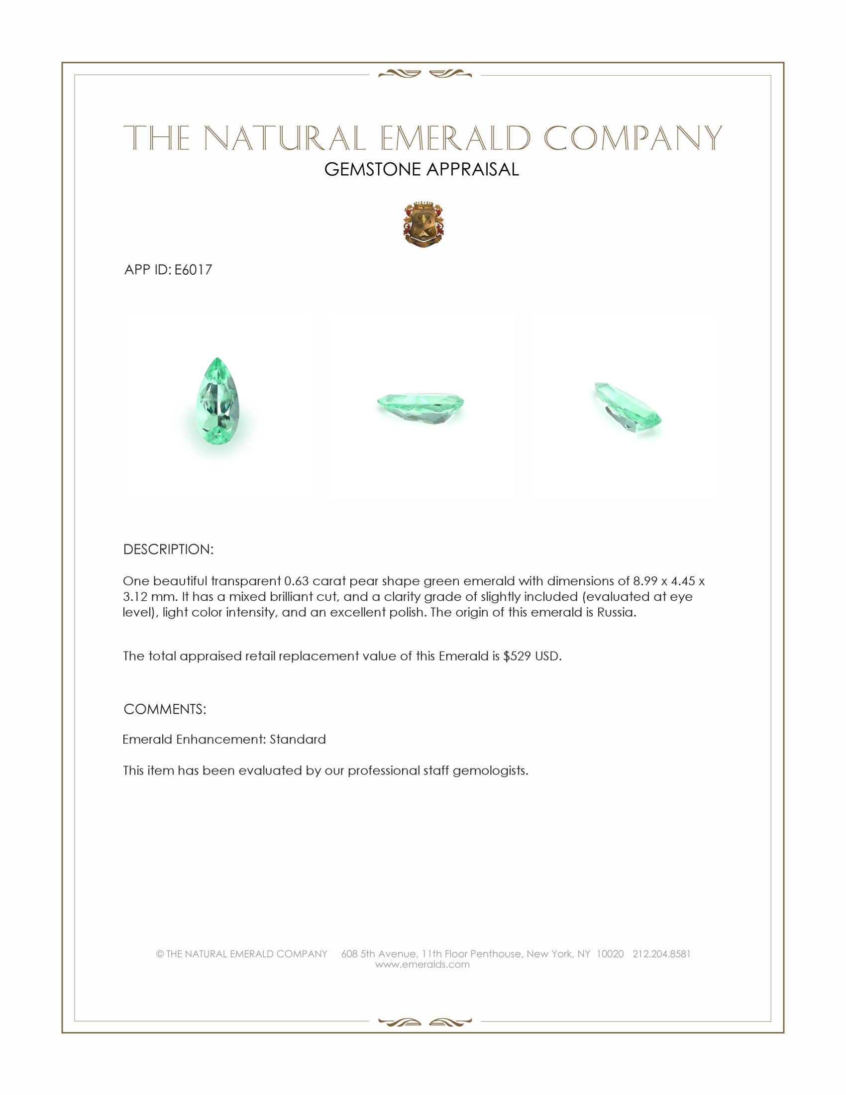 0.63 Ct. Emerald from Russia