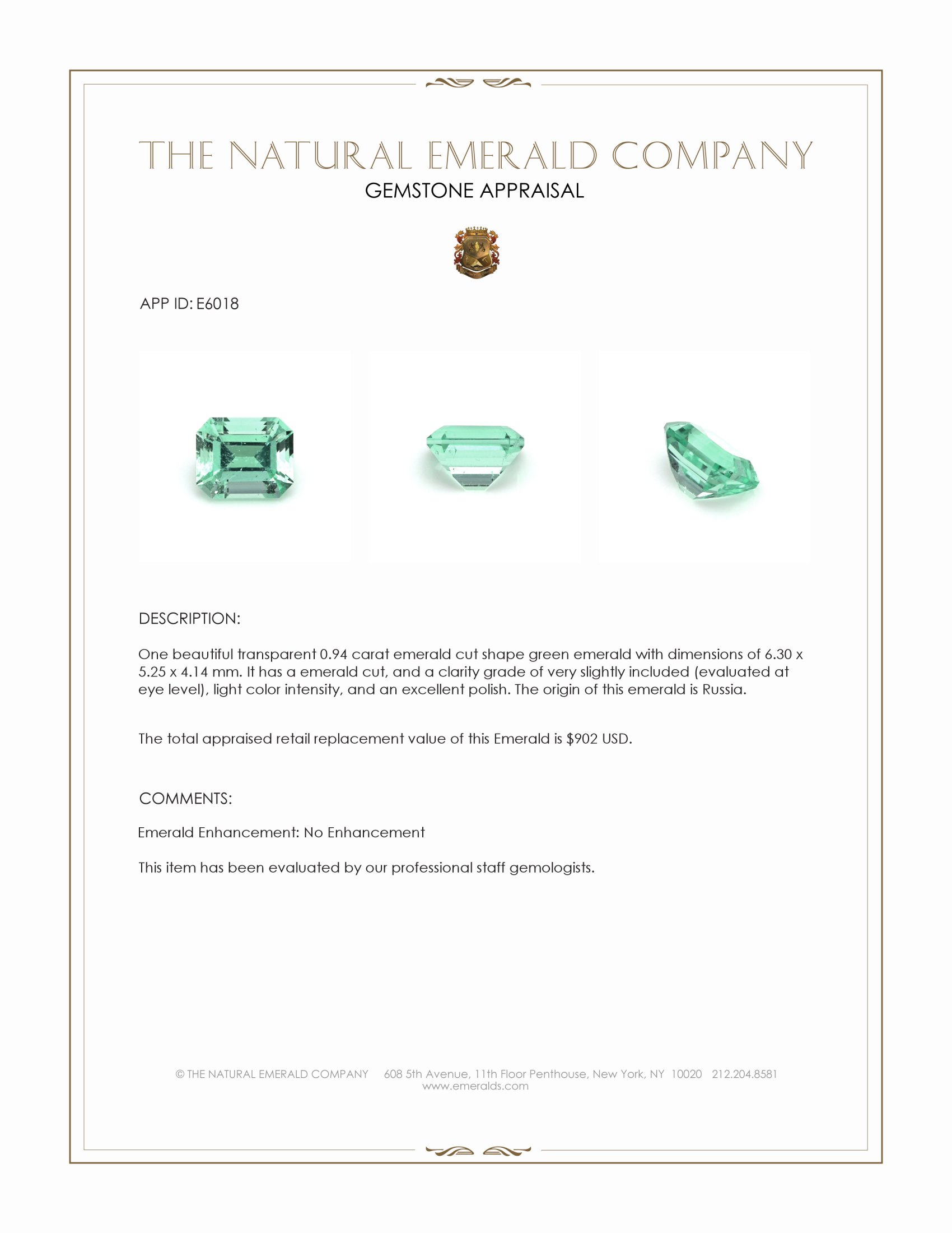 0.94 Ct. Emerald from Russia