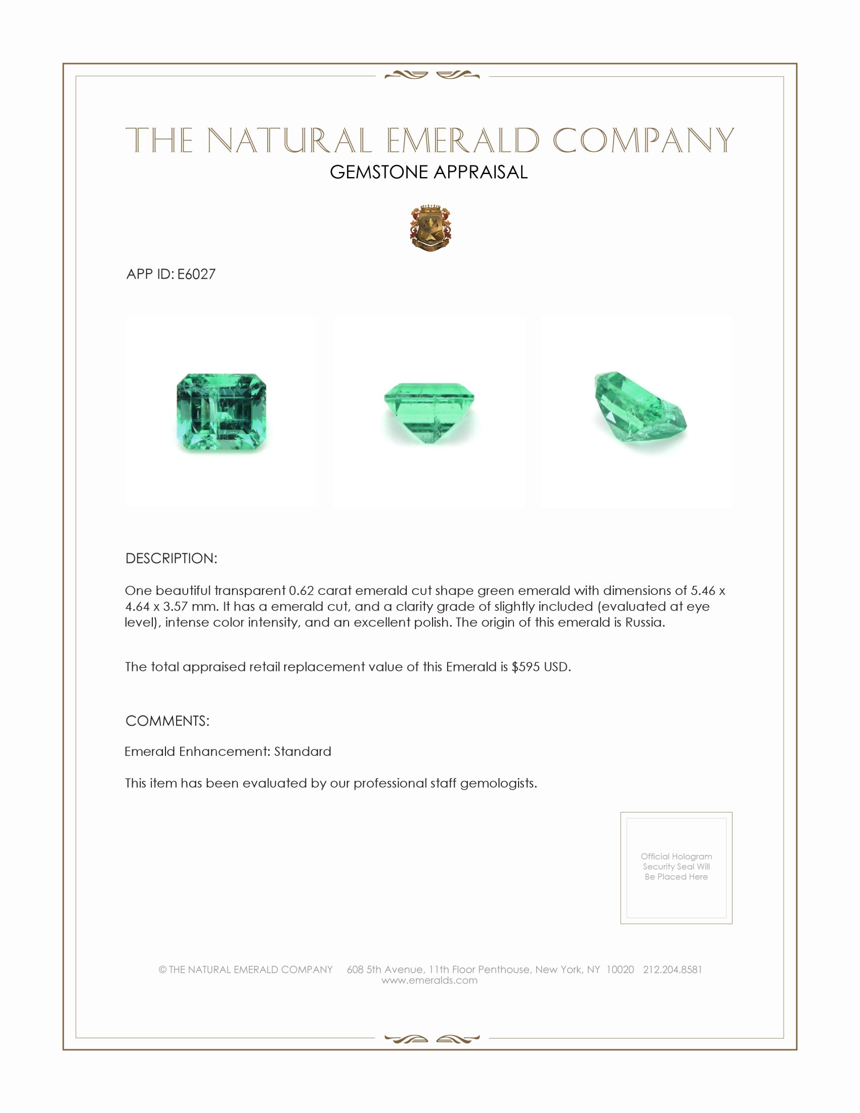 0.62 Ct. Emerald from Russia
