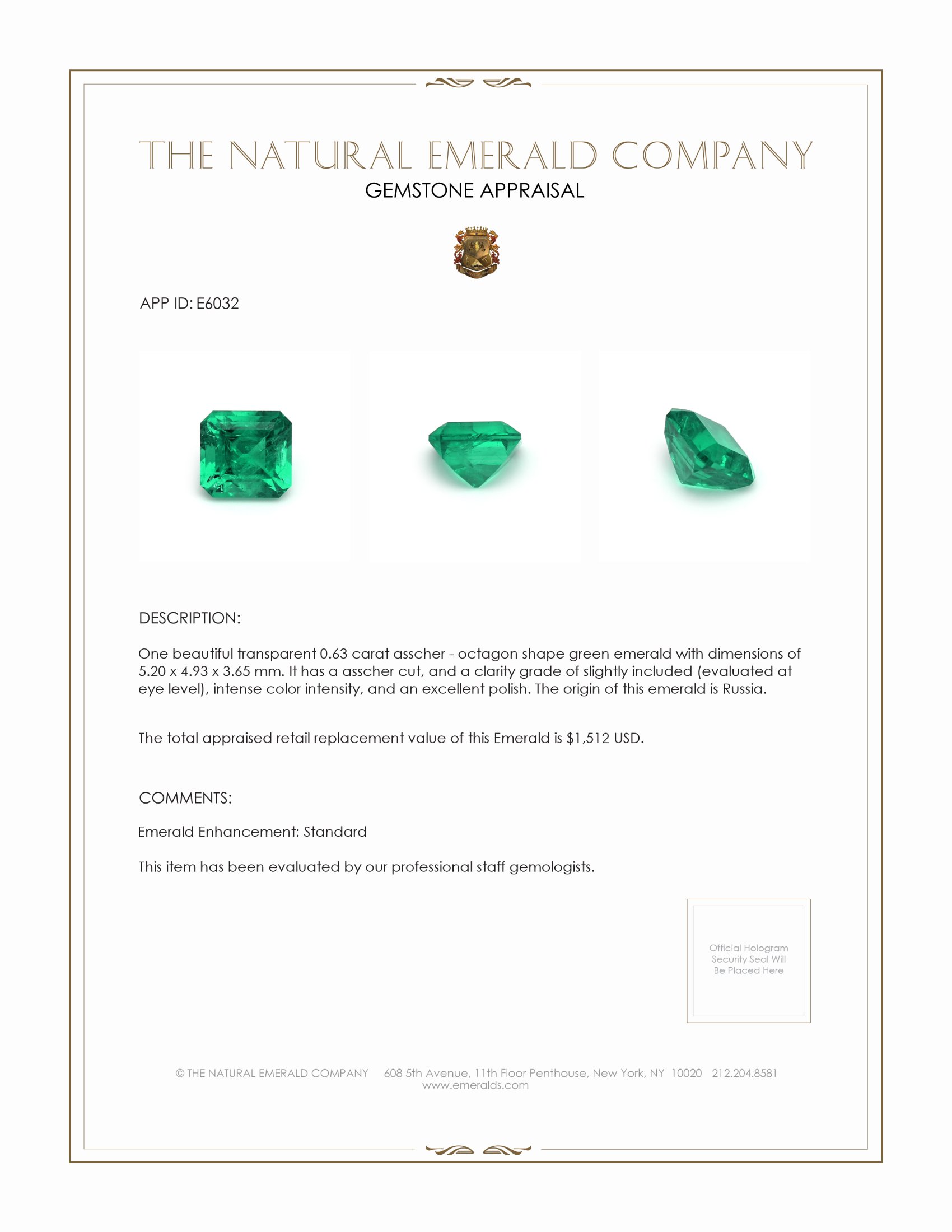 0.63 Ct. Emerald from Russia
