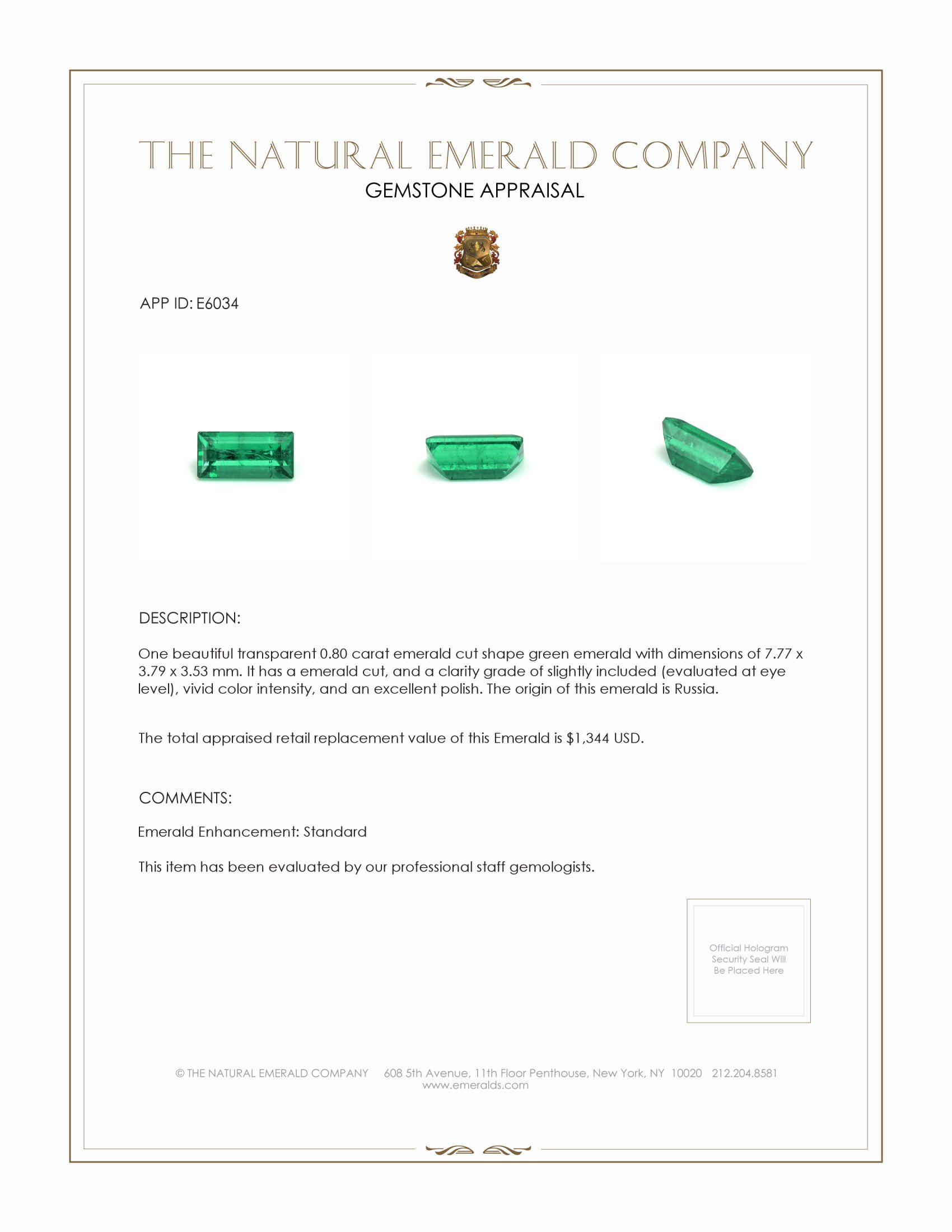 0.80 Ct. Emerald from Russia