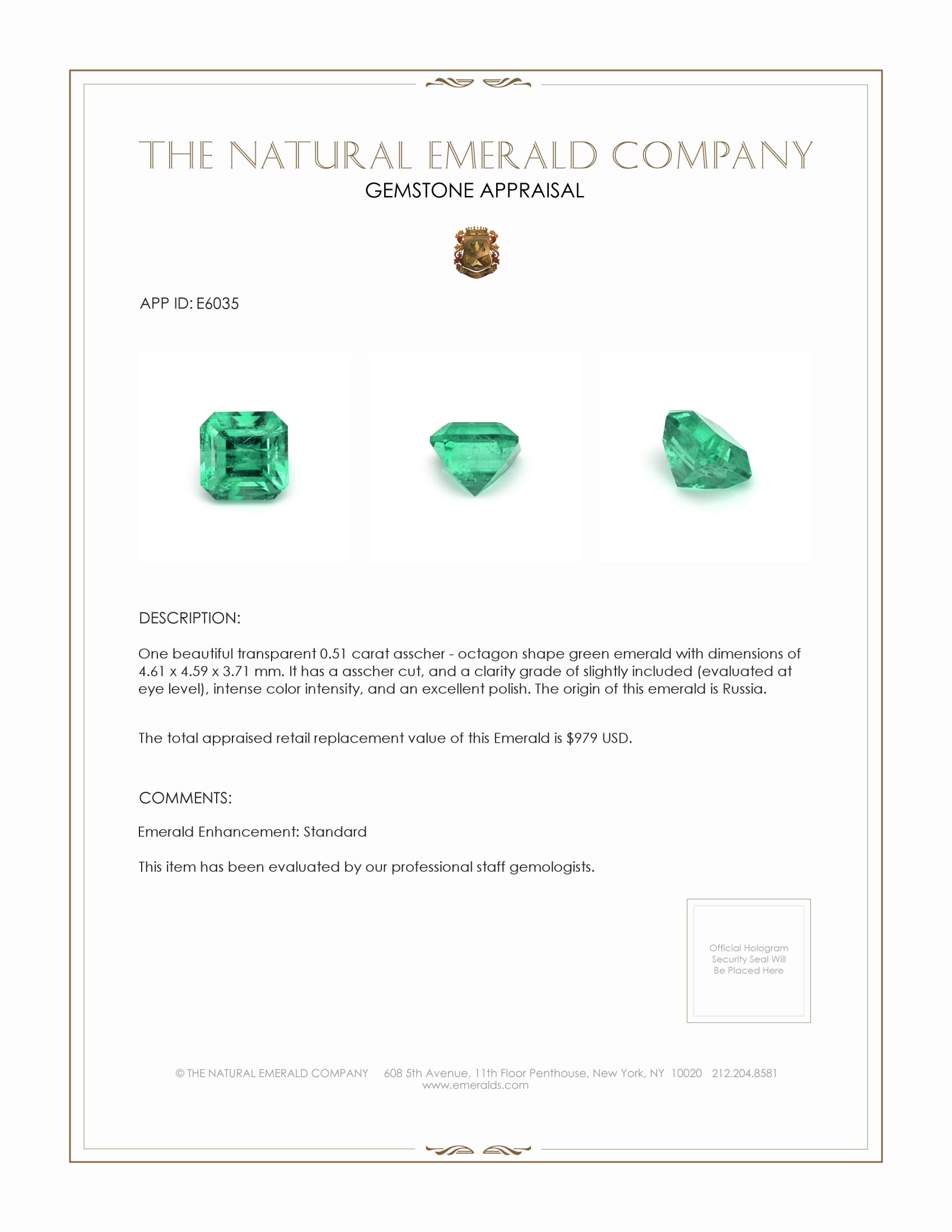 0.51 Ct. Emerald from Russia