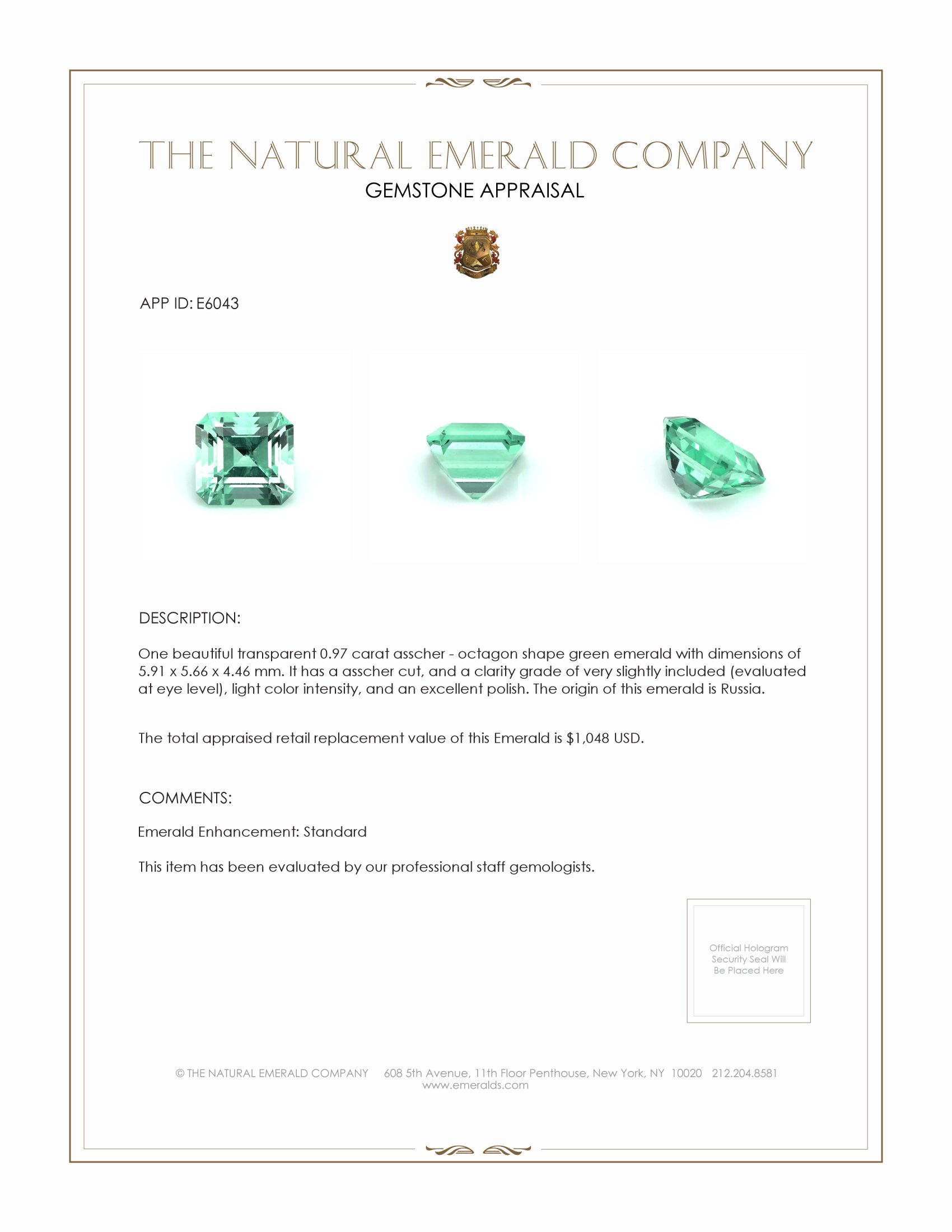 0.97 Ct. Emerald from Russia