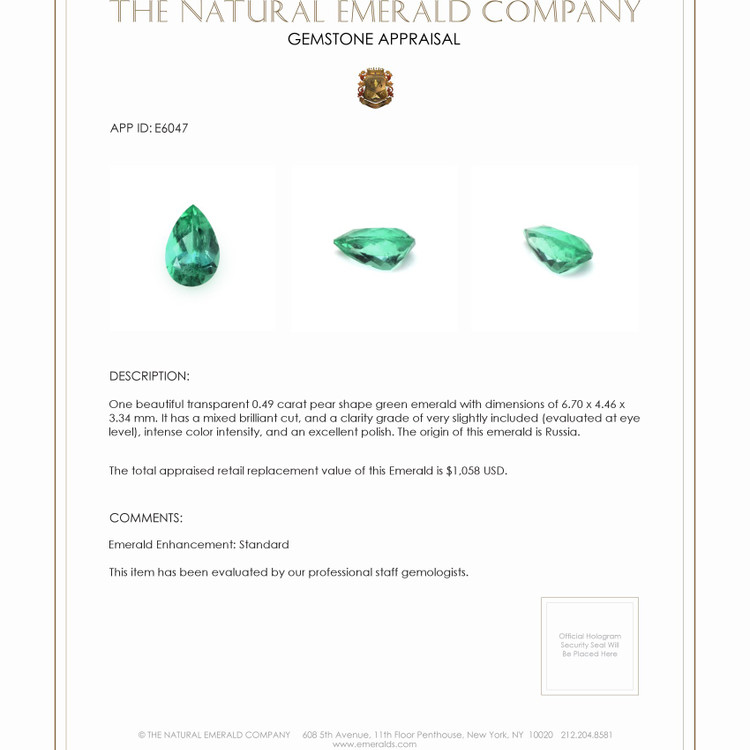 0.49 Ct. Emerald from Russia