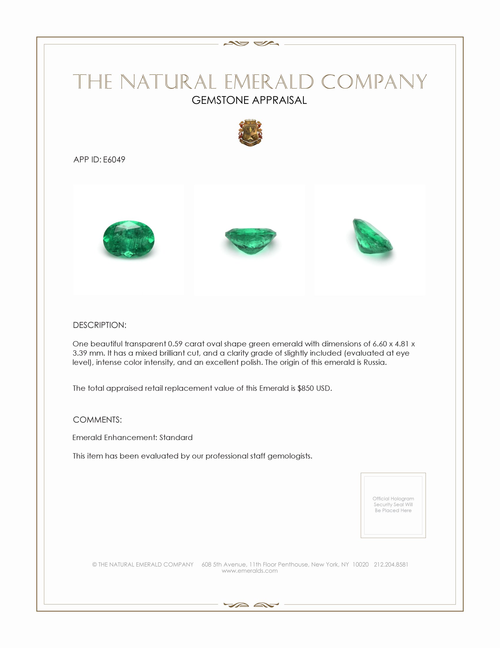 0.59 Ct. Emerald from Russia