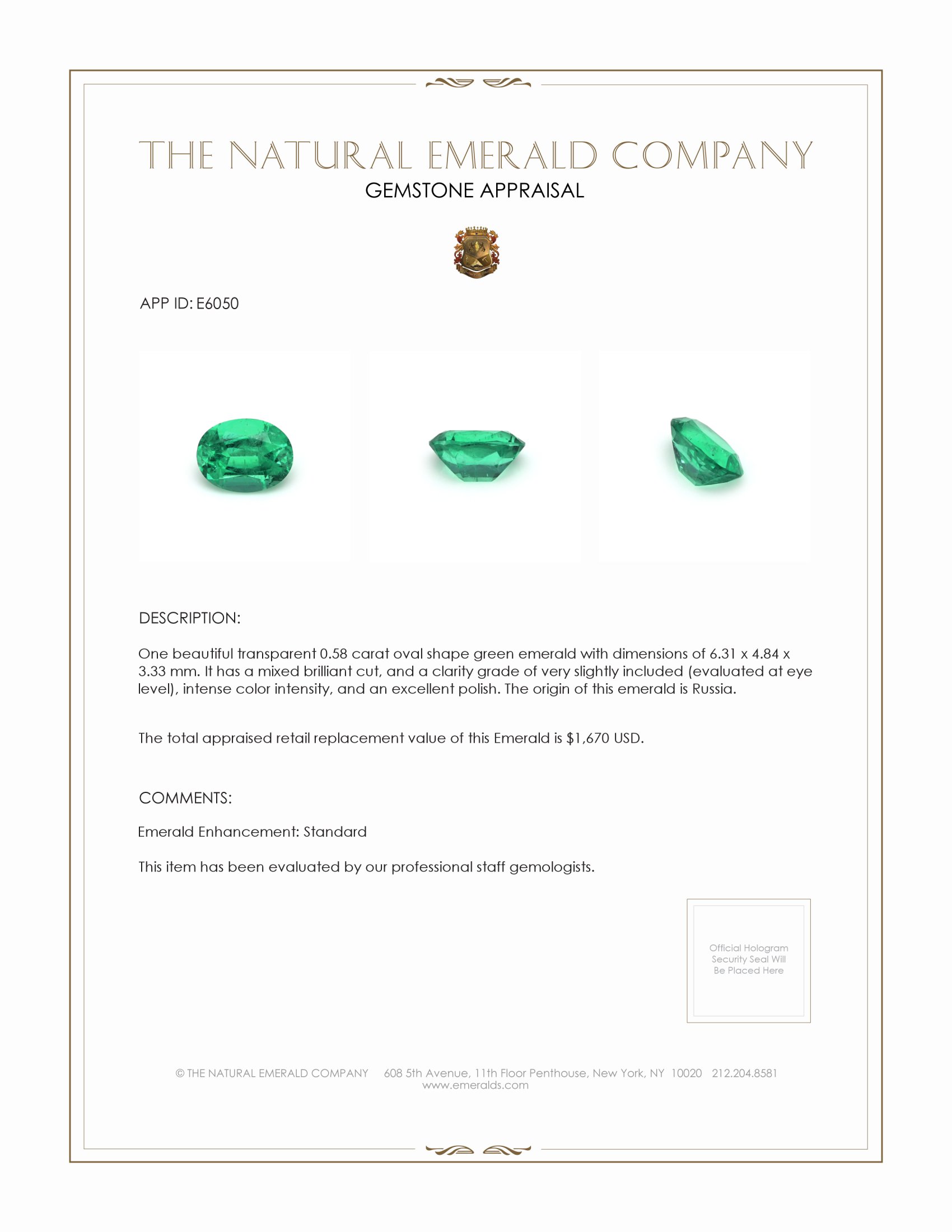 0.58 Ct. Emerald from Russia