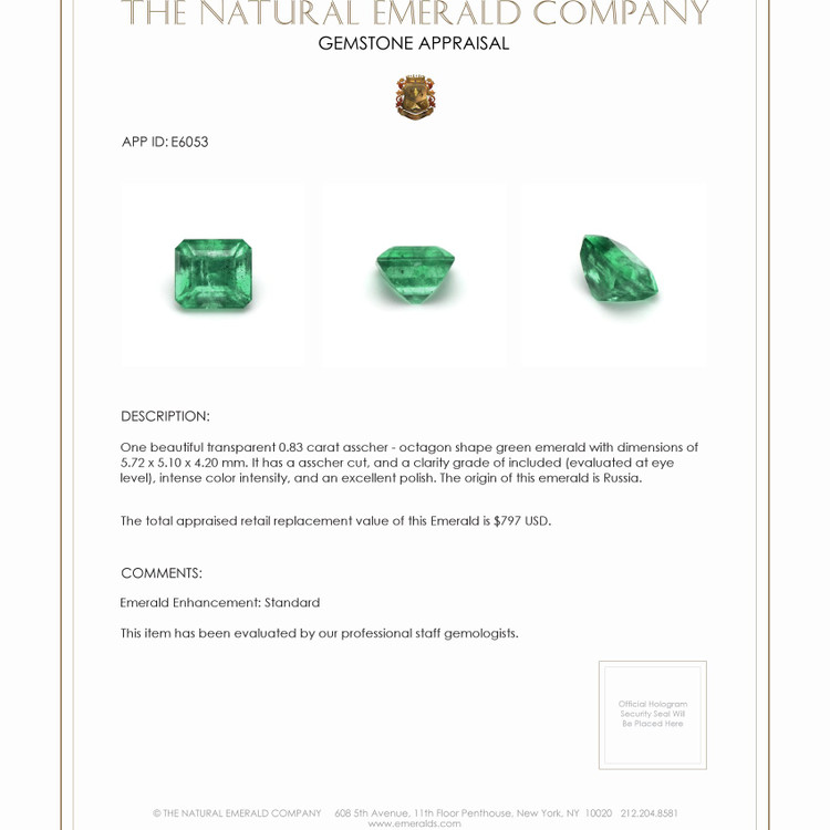 0.83 Ct. Emerald from Russia