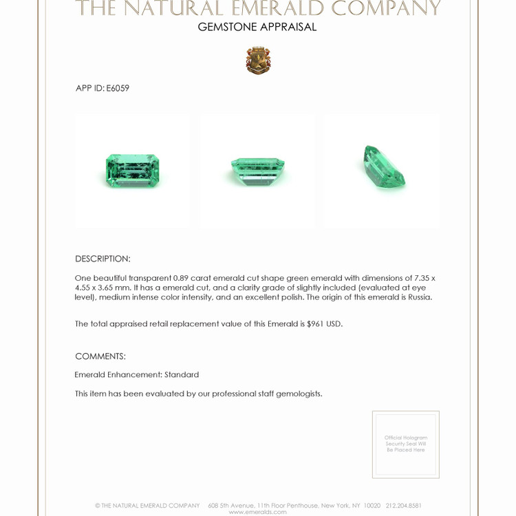 0.89 Ct. Emerald from Russia