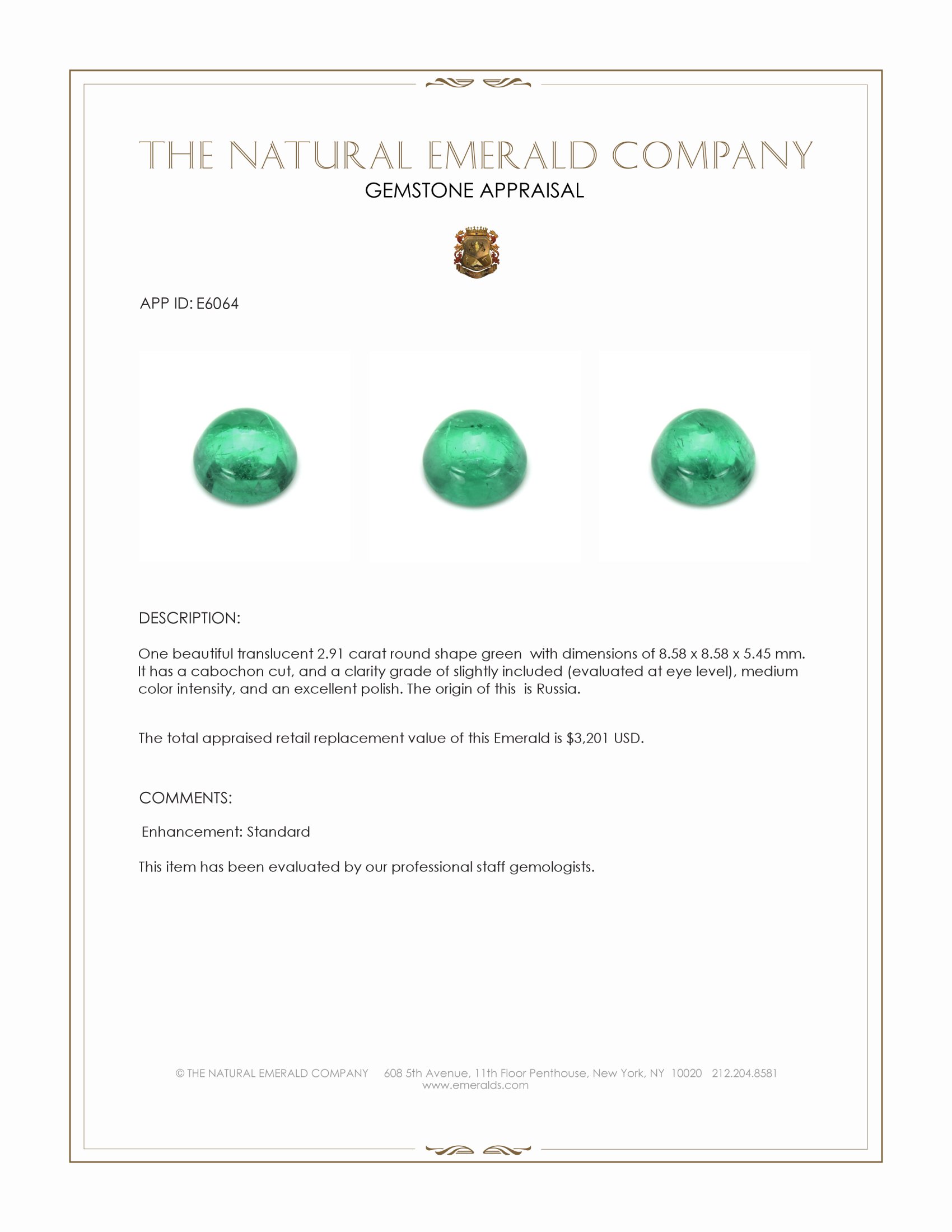 2.91 Ct. Cabochon Emerald from Russia