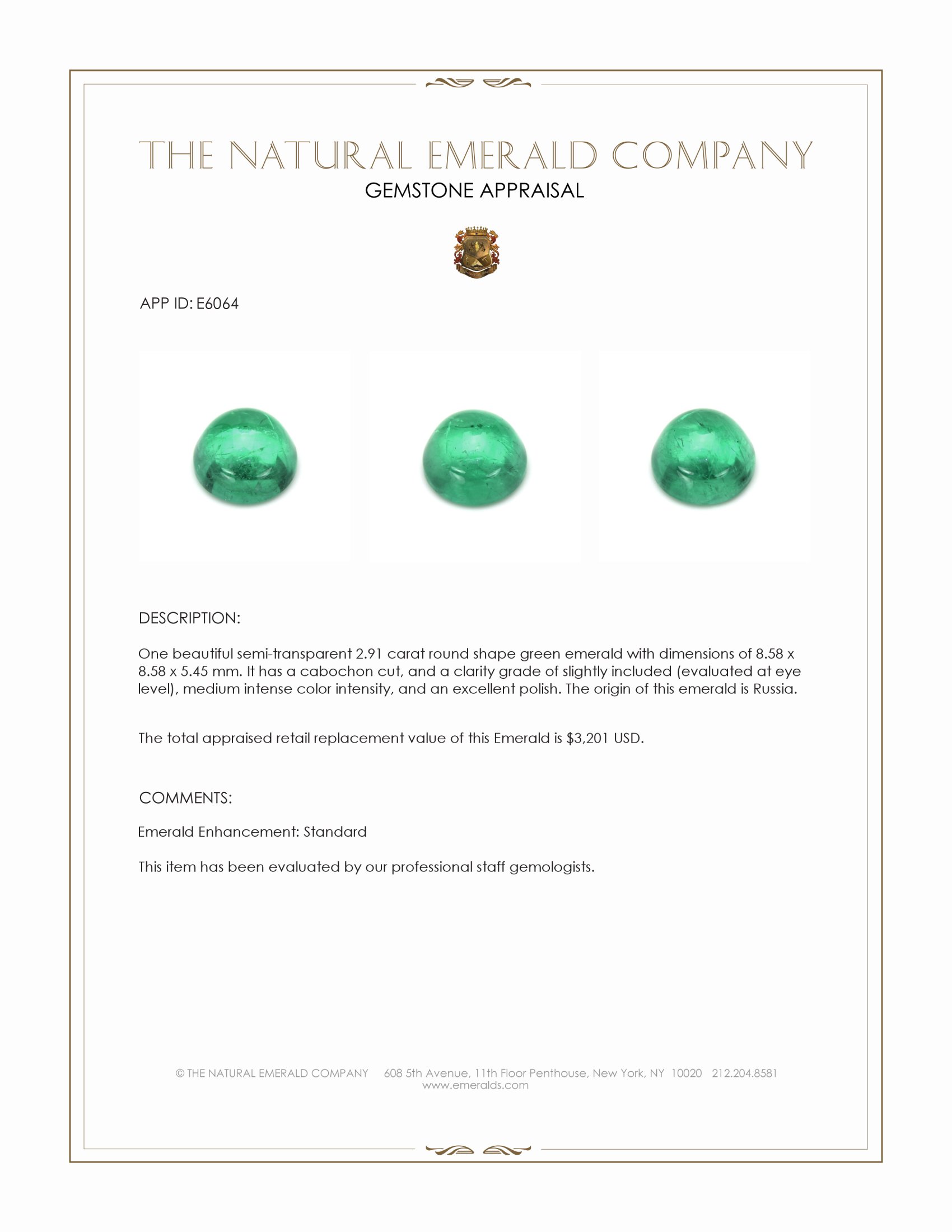 2.91 Ct. Cabochon Emerald from Russia