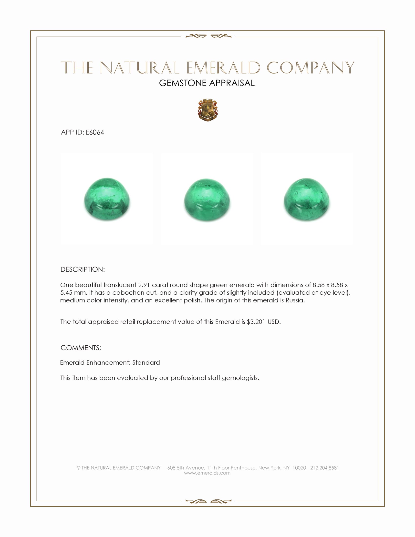 2.91 Ct. Cabochon Emerald from Russia