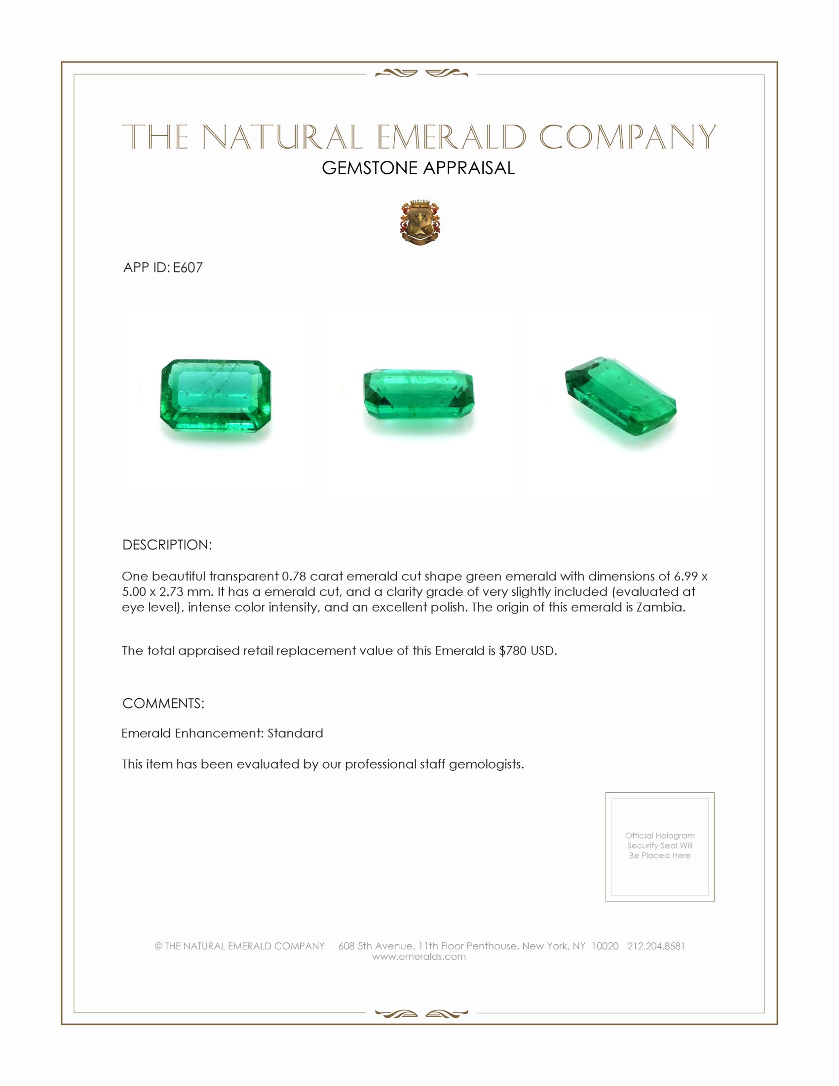 0.78 Ct. Emerald from Zambia