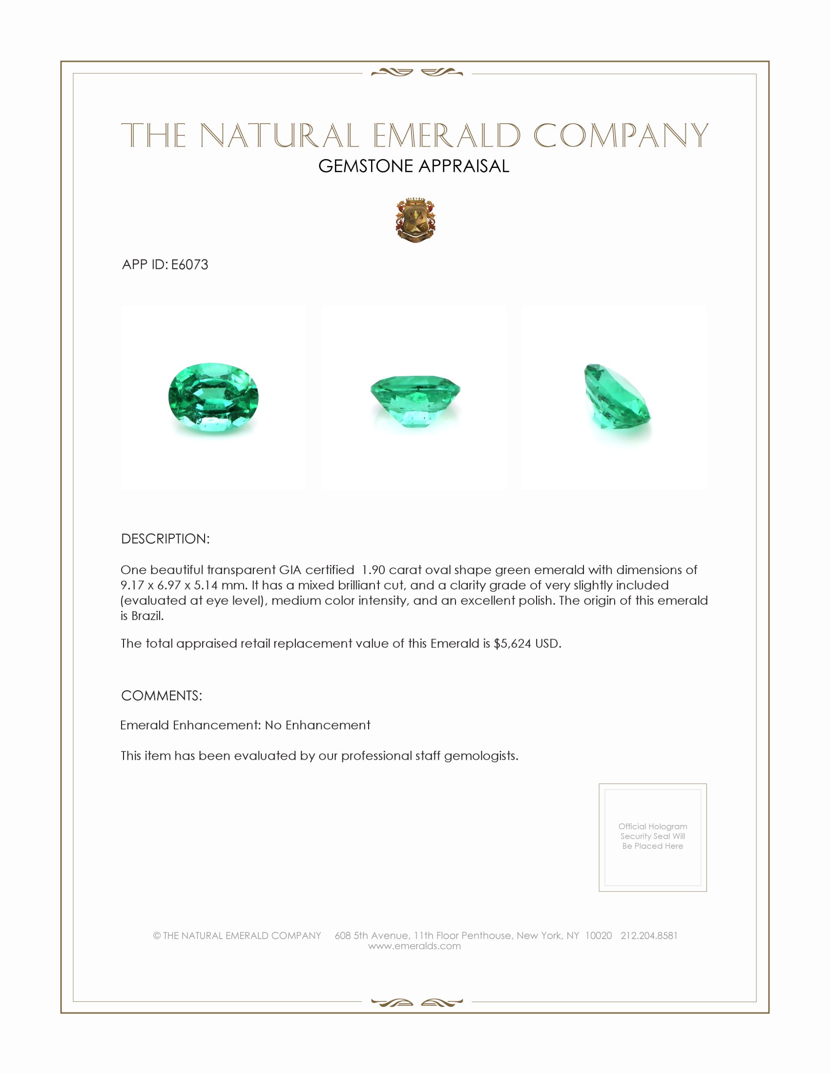1.90 Ct. Emerald from Brazil