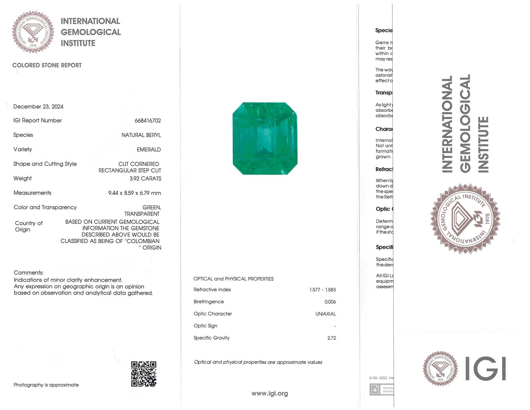 3.92 Ct. Emerald from Colombia