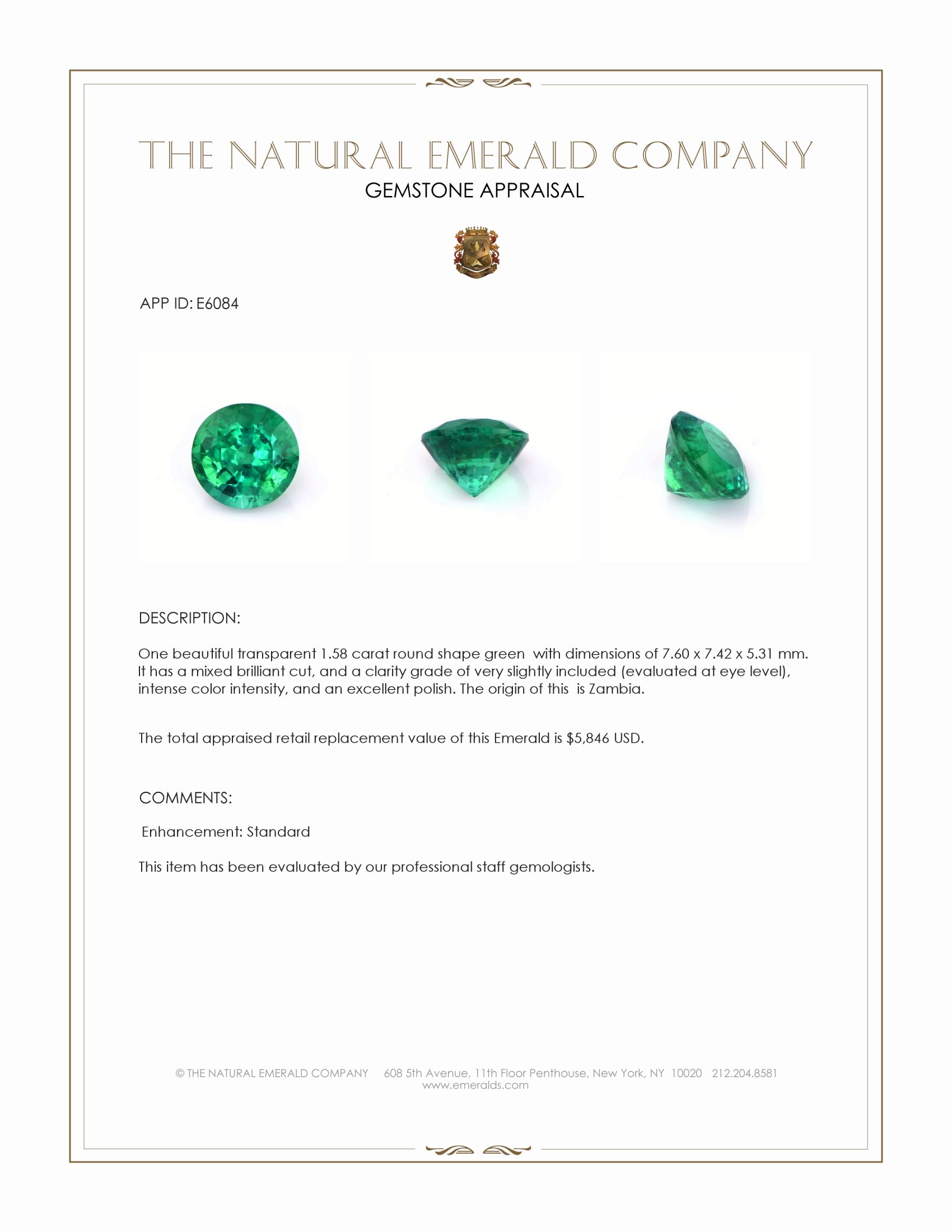 1.58 Ct. Emerald from Zambia