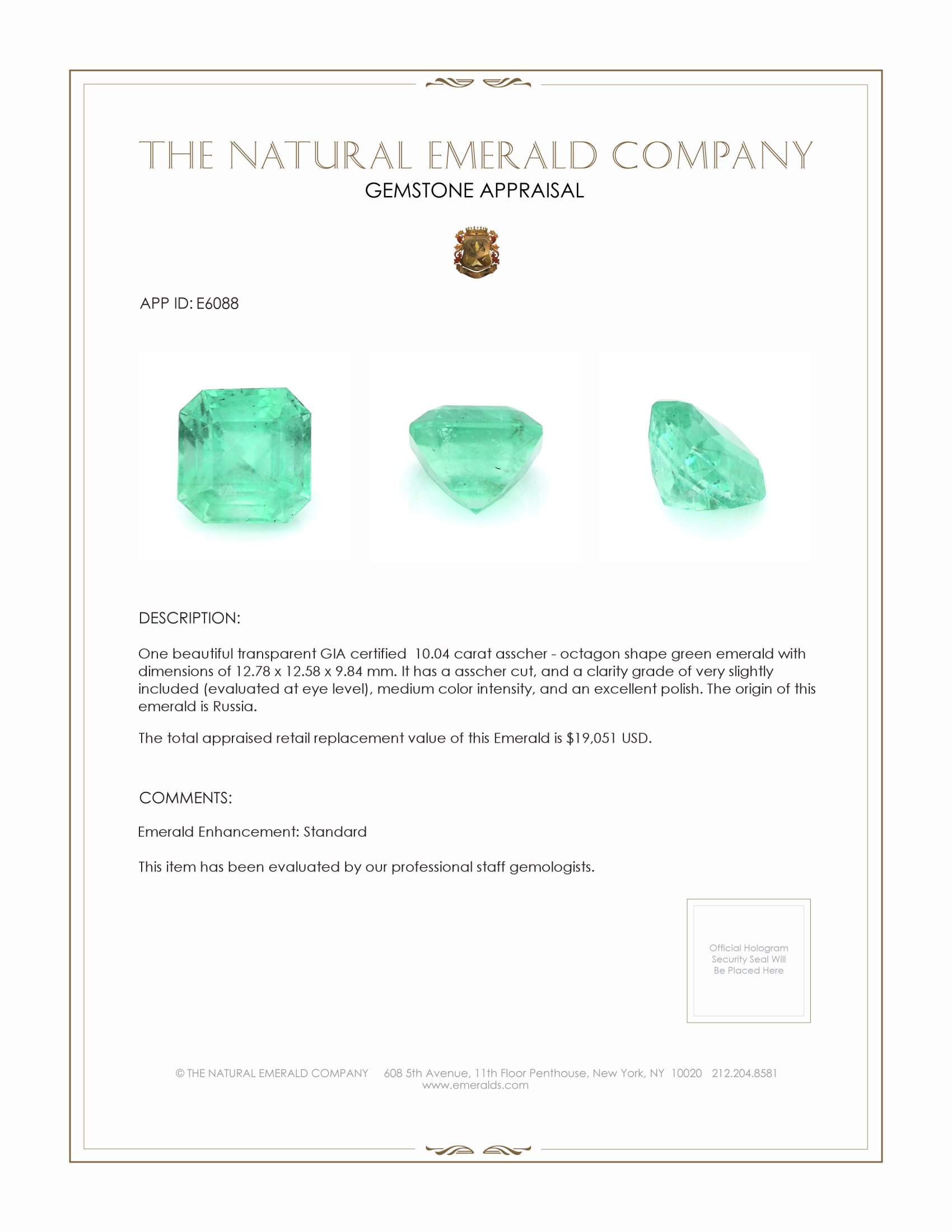 10.04 Ct. Emerald from Russia