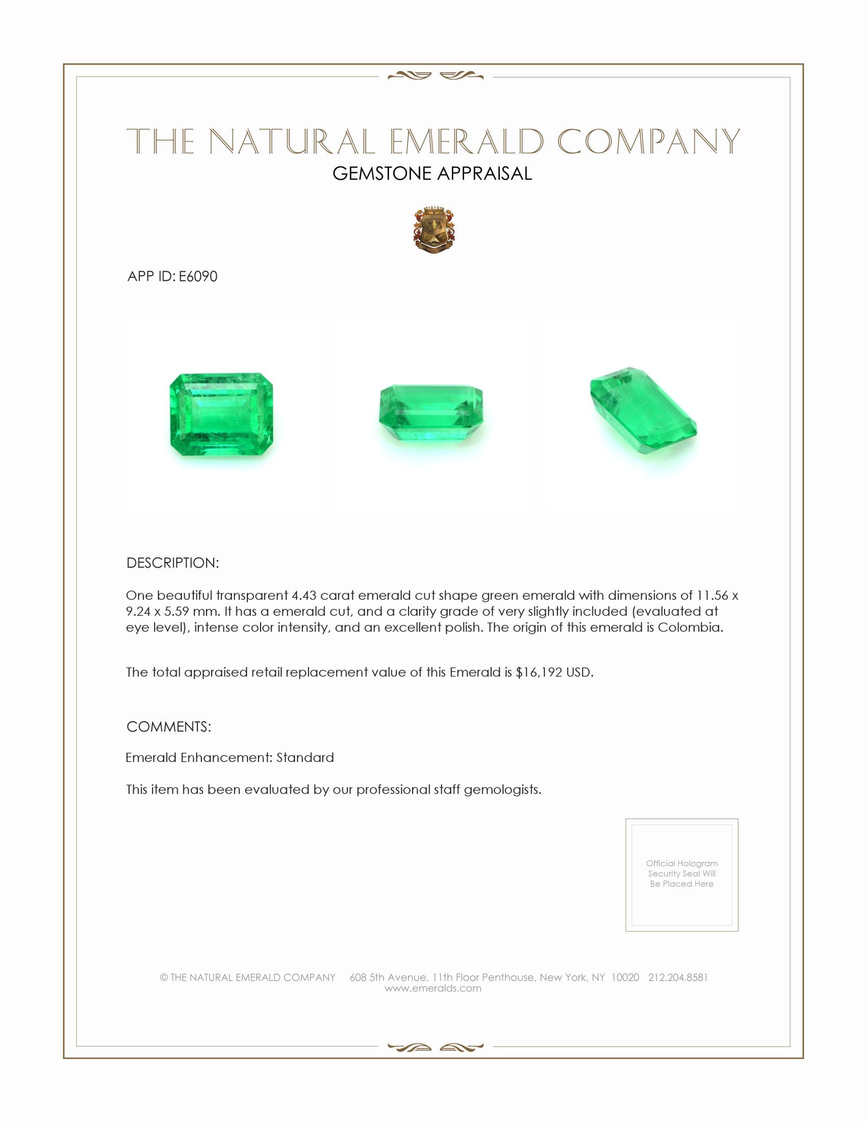 4.43 Ct. Emerald from Colombia