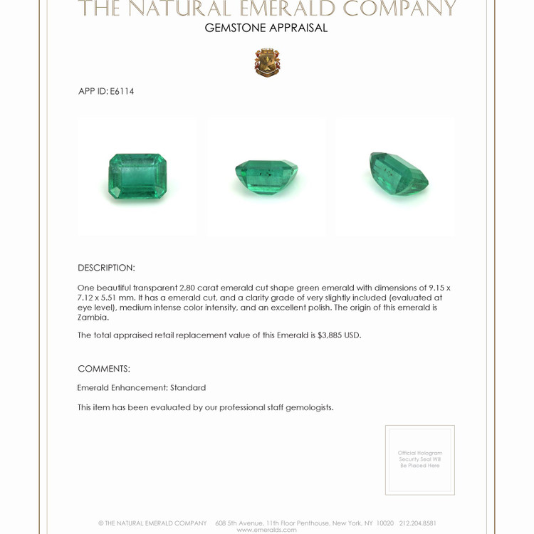 2.80 Ct. Emerald from Zambia
